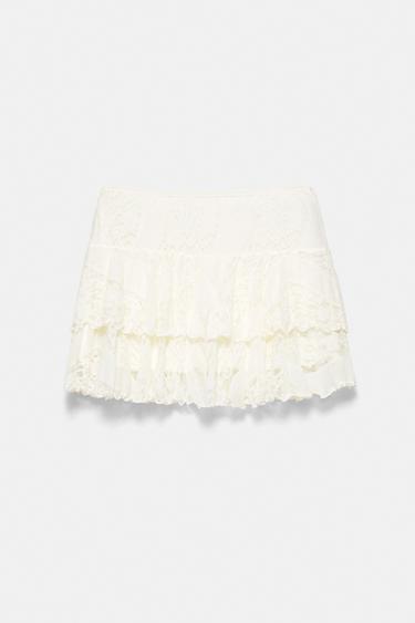 White lace ruffle mini skirt — Ecru 6
