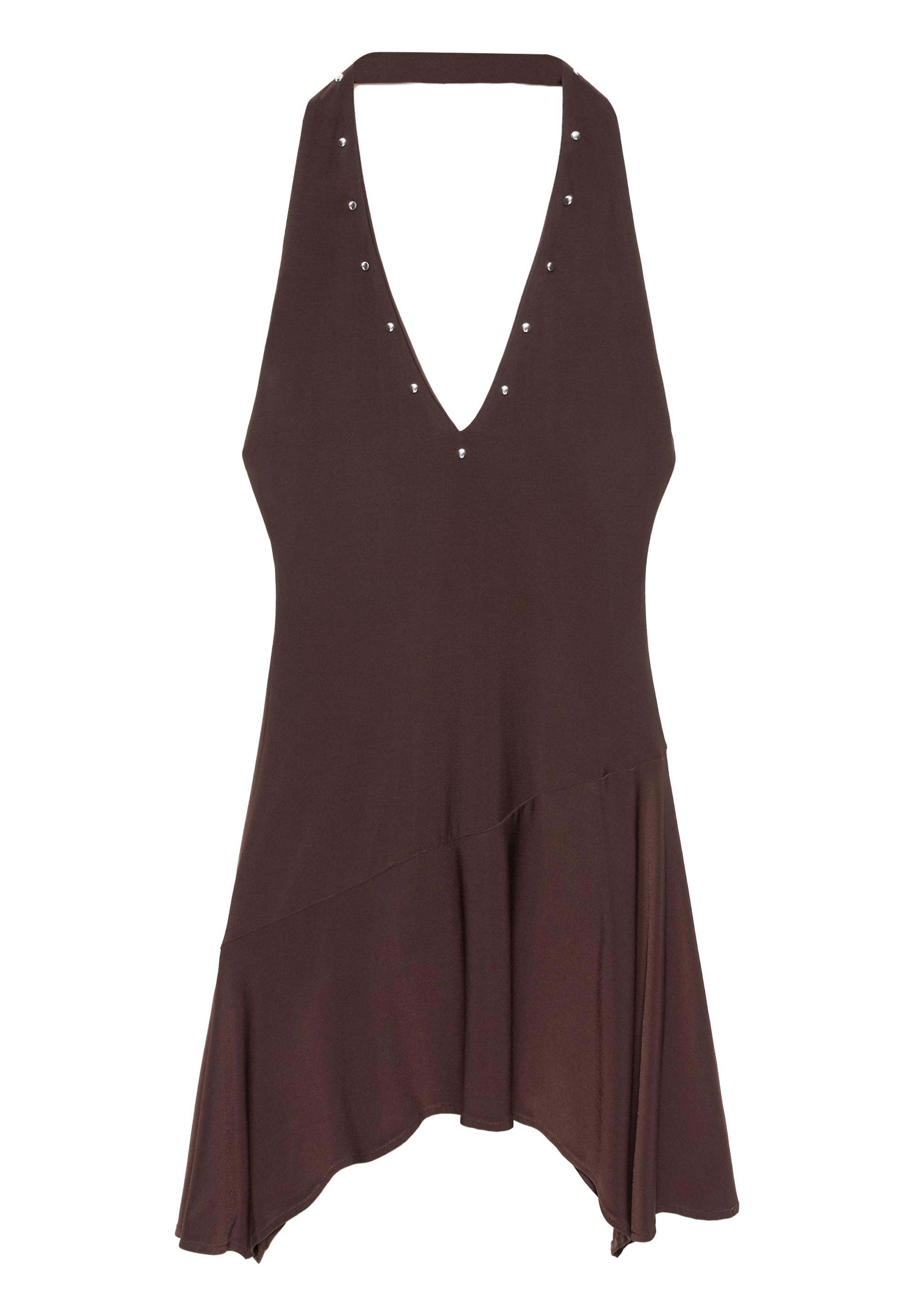 Short studded halter dress — Brown