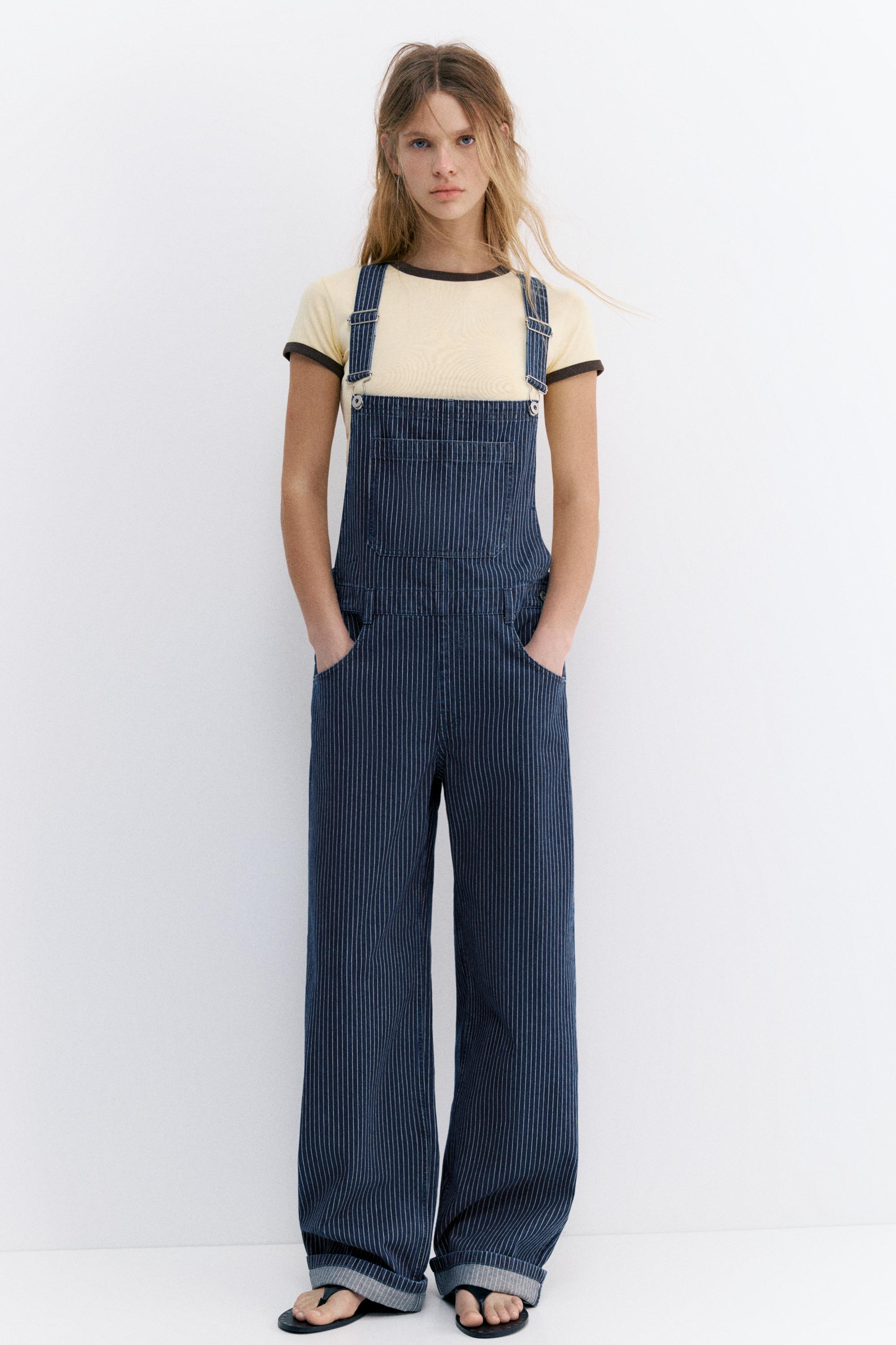 Çizgili uzun denim tulum - Görsel 21