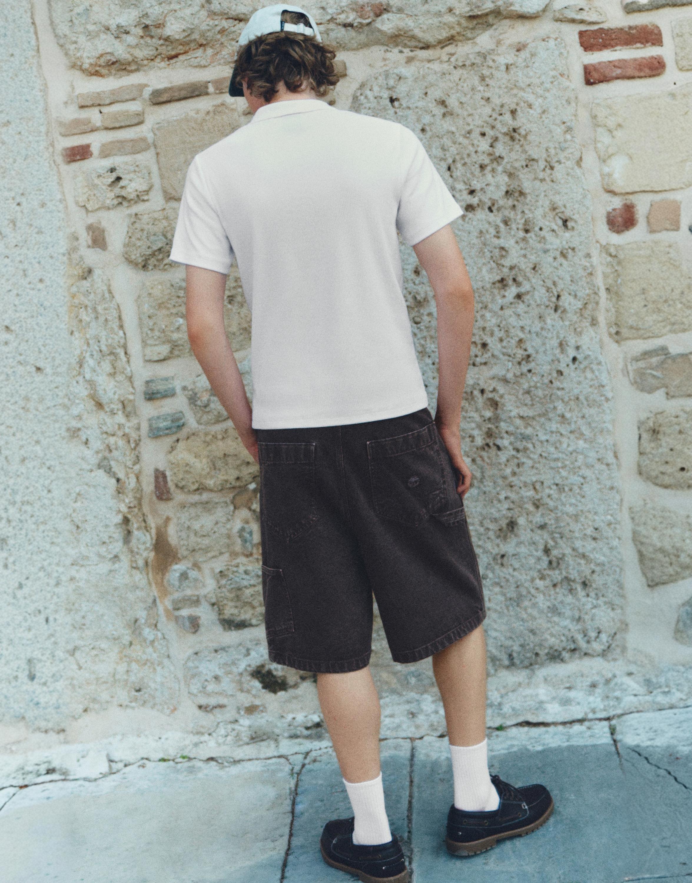 Short sleeve zip-up polo shirt — Off white