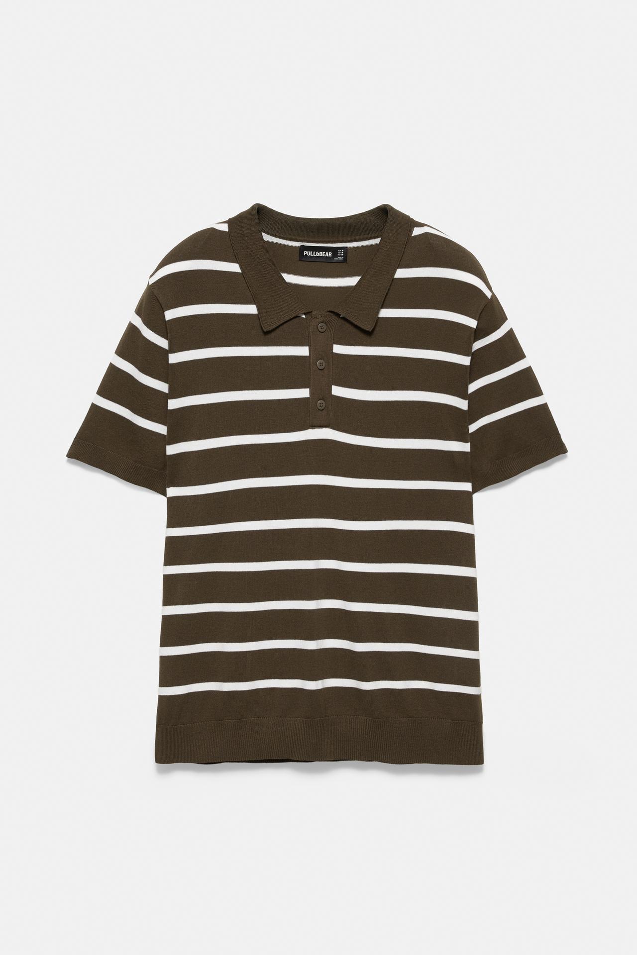 Striped knit polo shirt — Chocolate