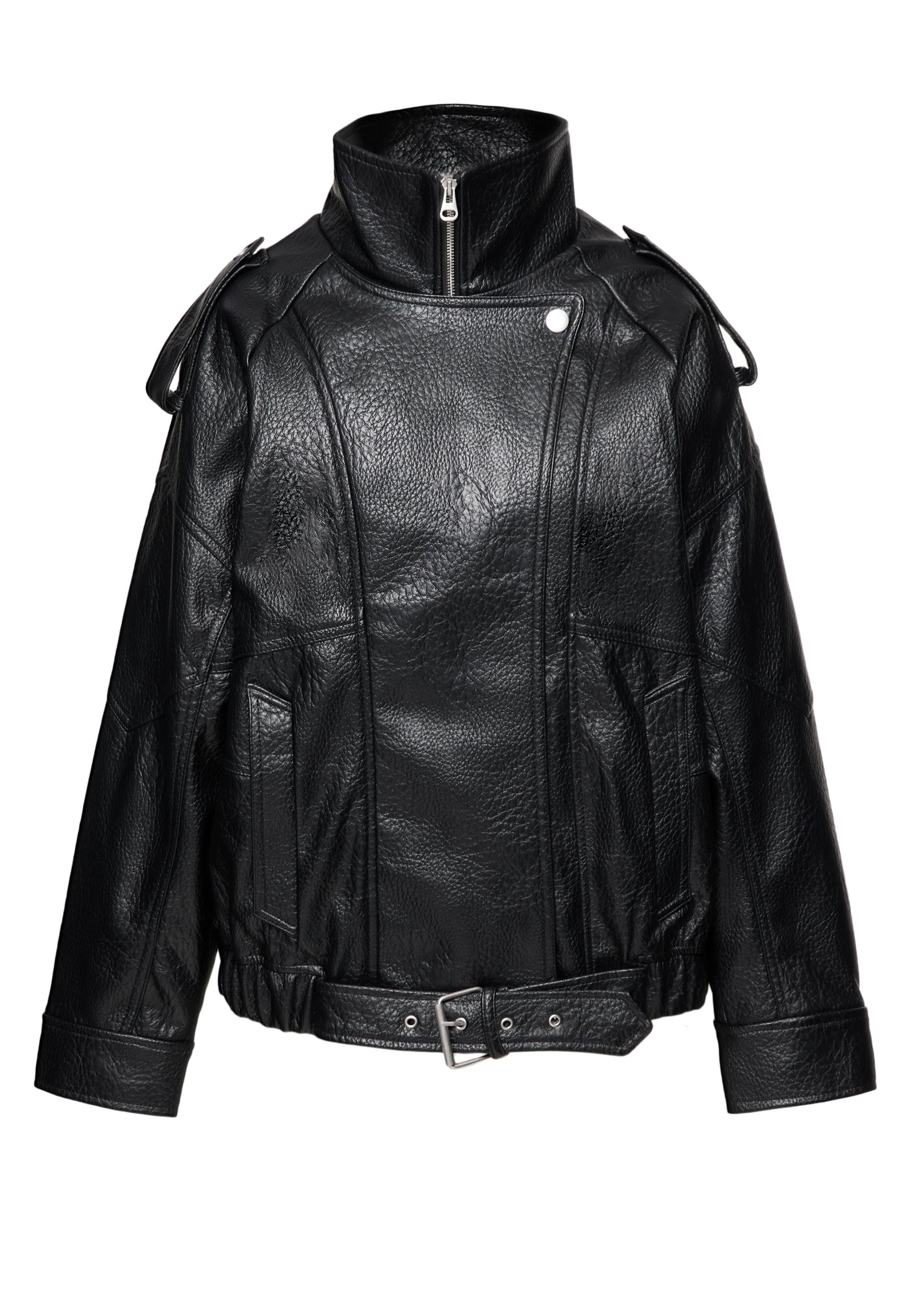 Dik yaka suni deri ceket - Görsel 2