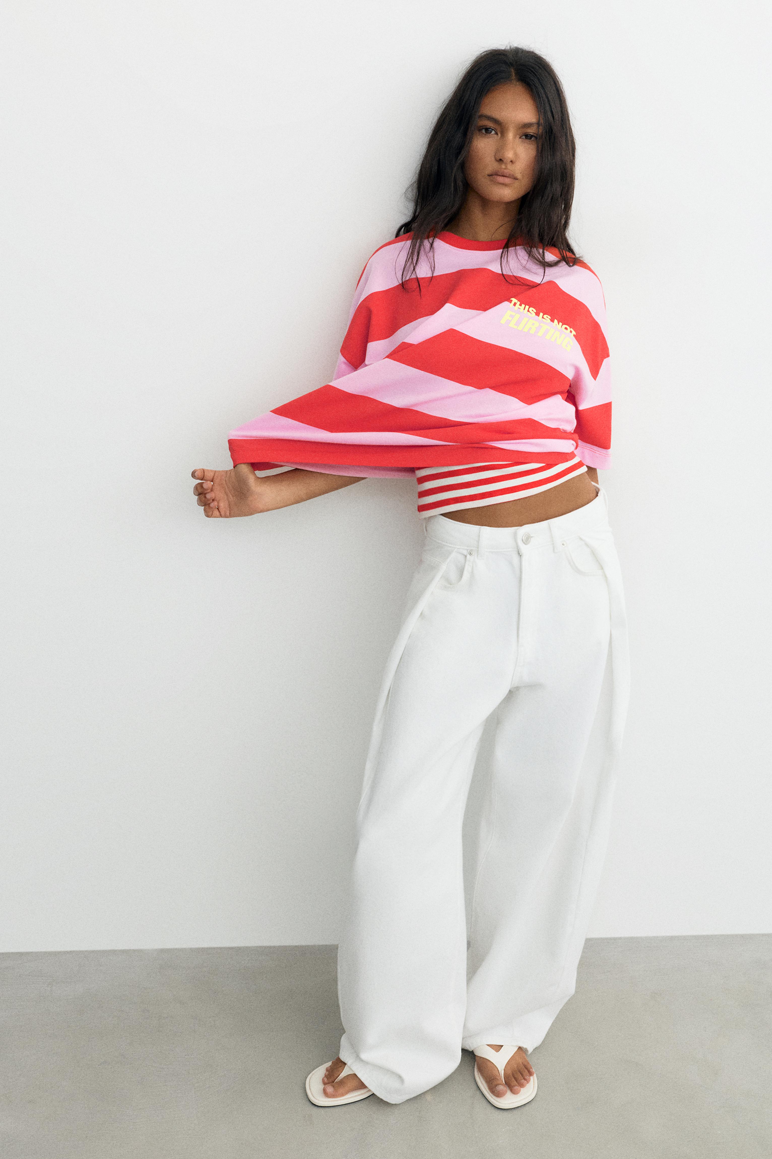 Oversize striped graphic T-shirt — Pink