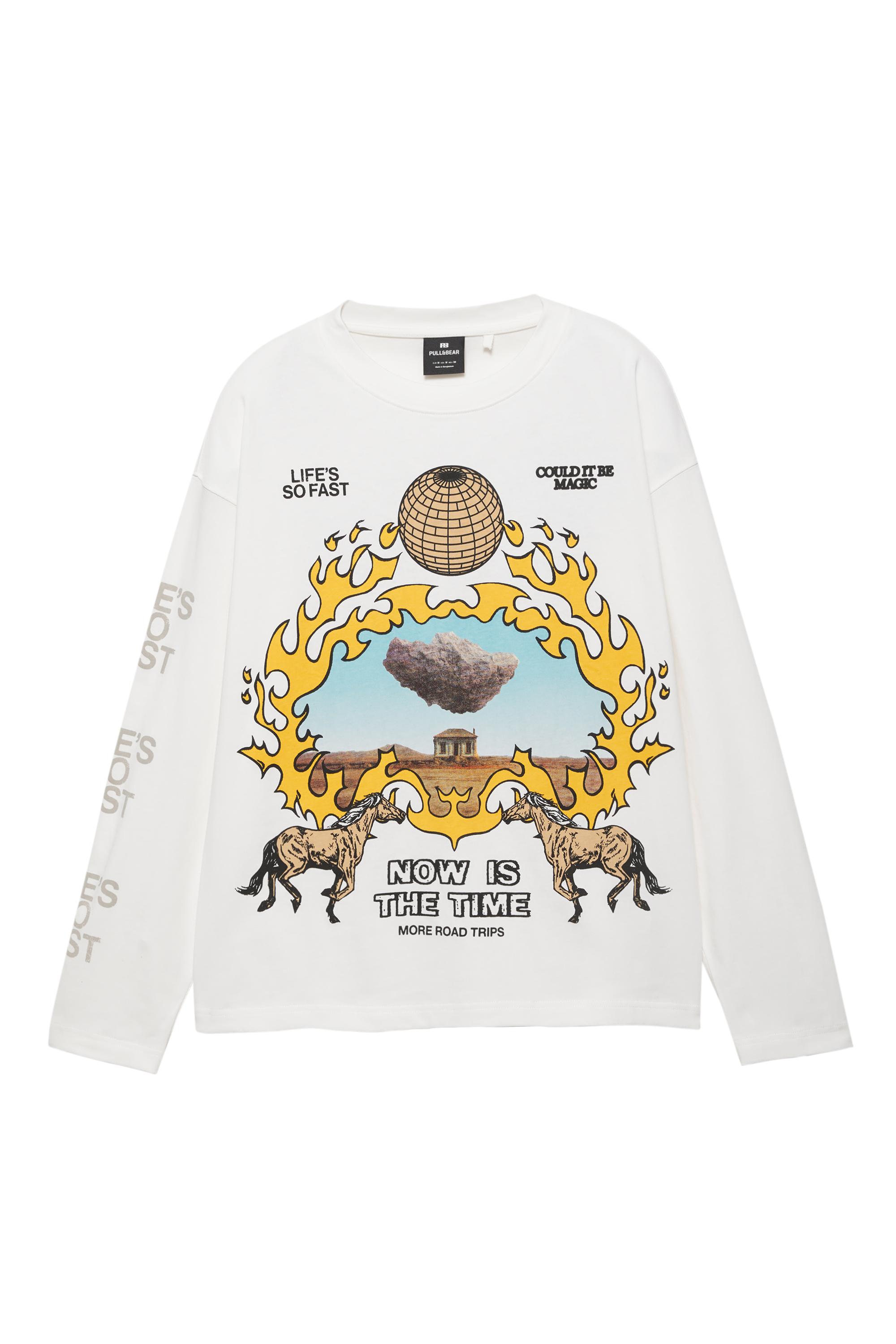 Uzun kollu grafik baskılı tişört - Görsel 4