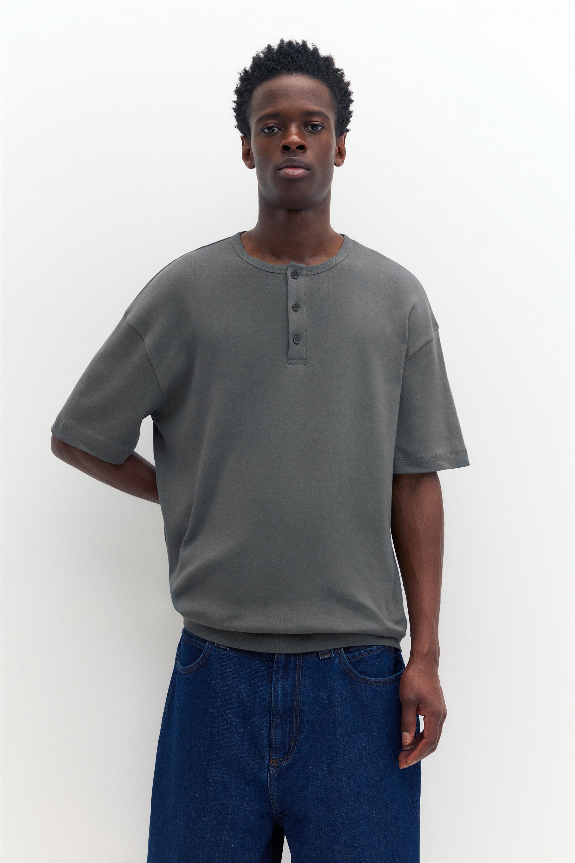 Basic Henley T-shirt — Anthracite grey