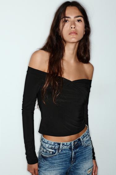 Boat neck top with knot — Black 1