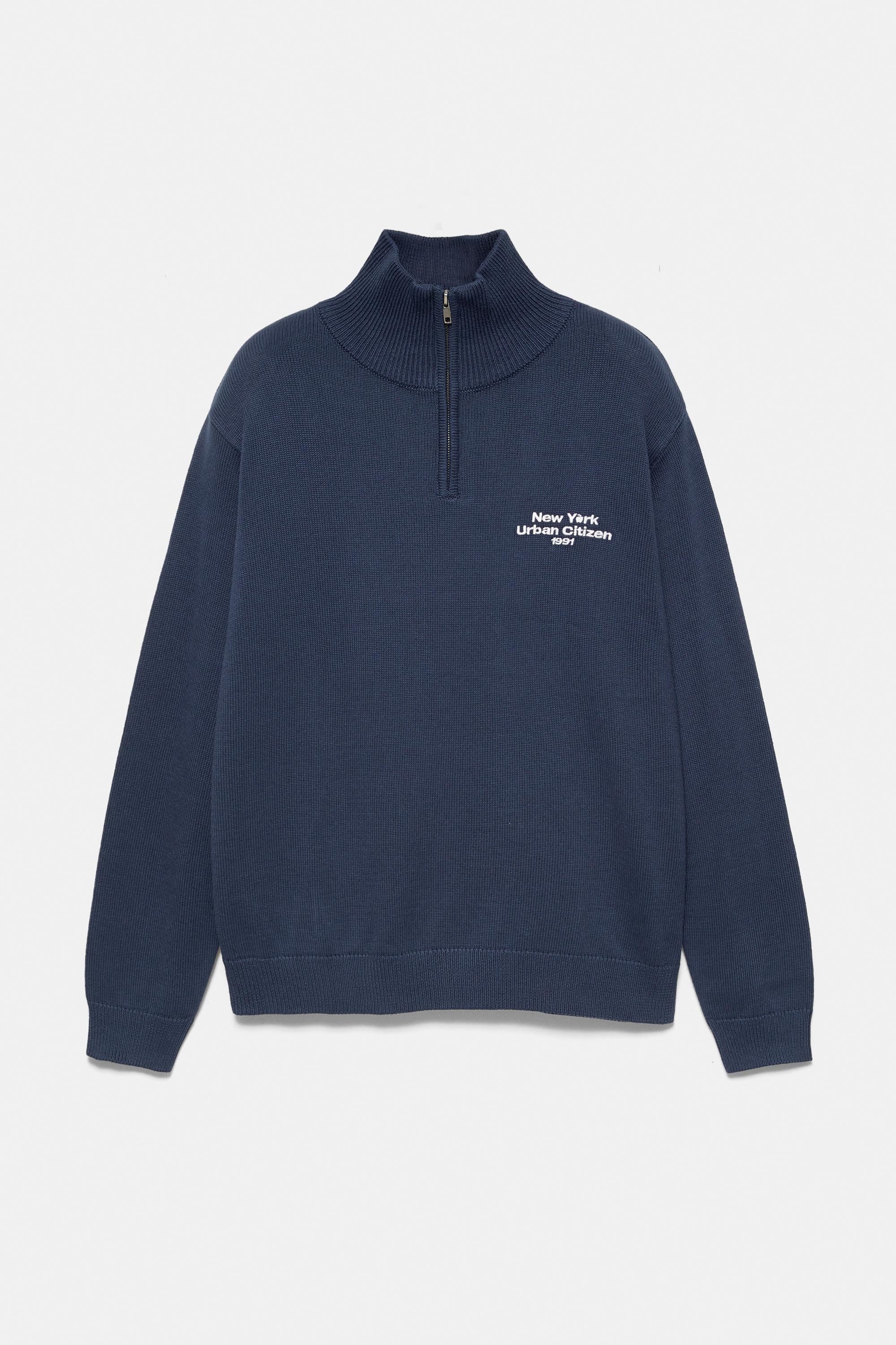 Embroidered quarter-zip sweatshirt — Indigo blue