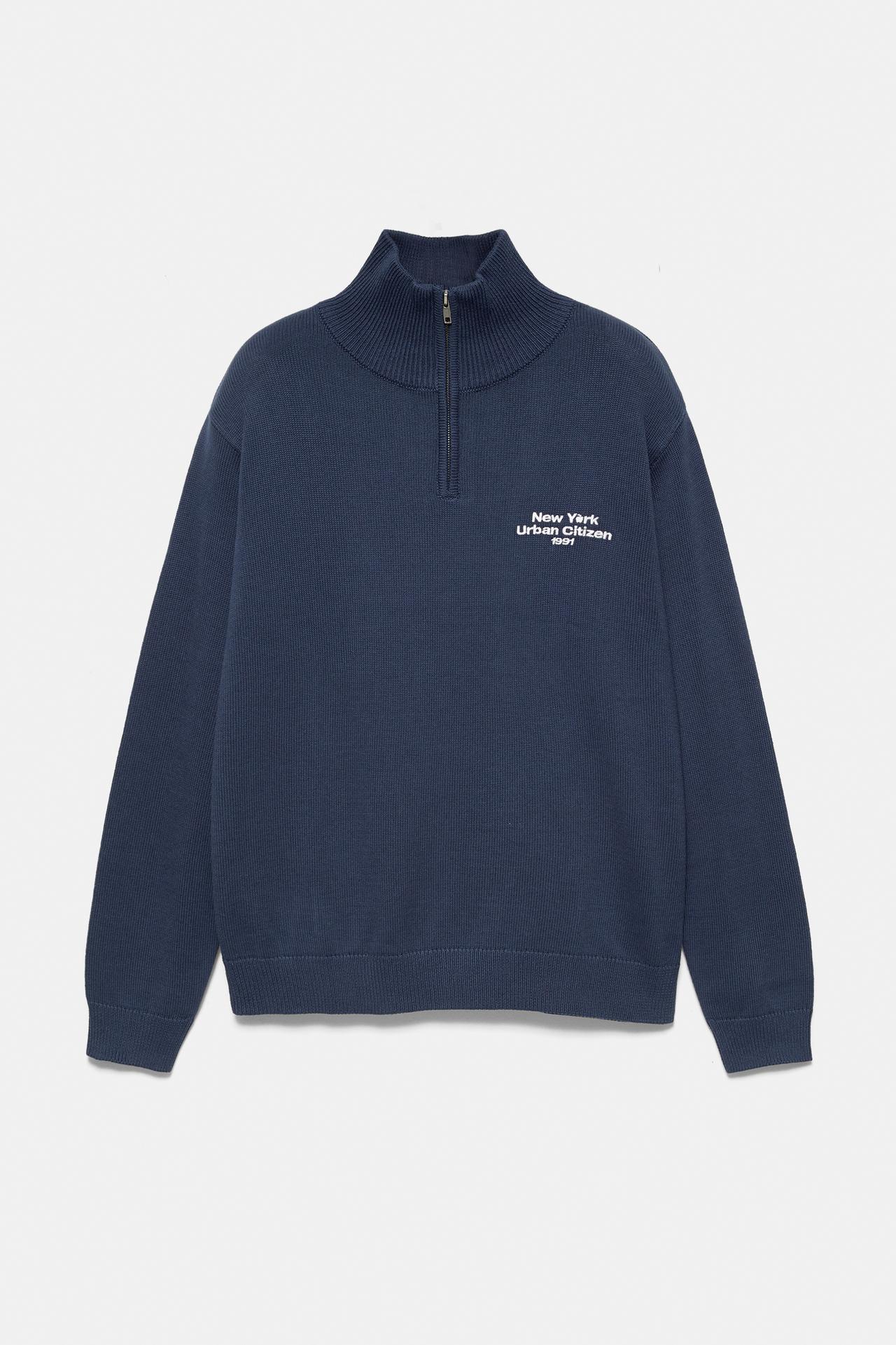 Embroidered quarter-zip jumper — Indigo blue