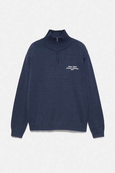 Embroidered quarter-zip jumper — Indigo blue 5