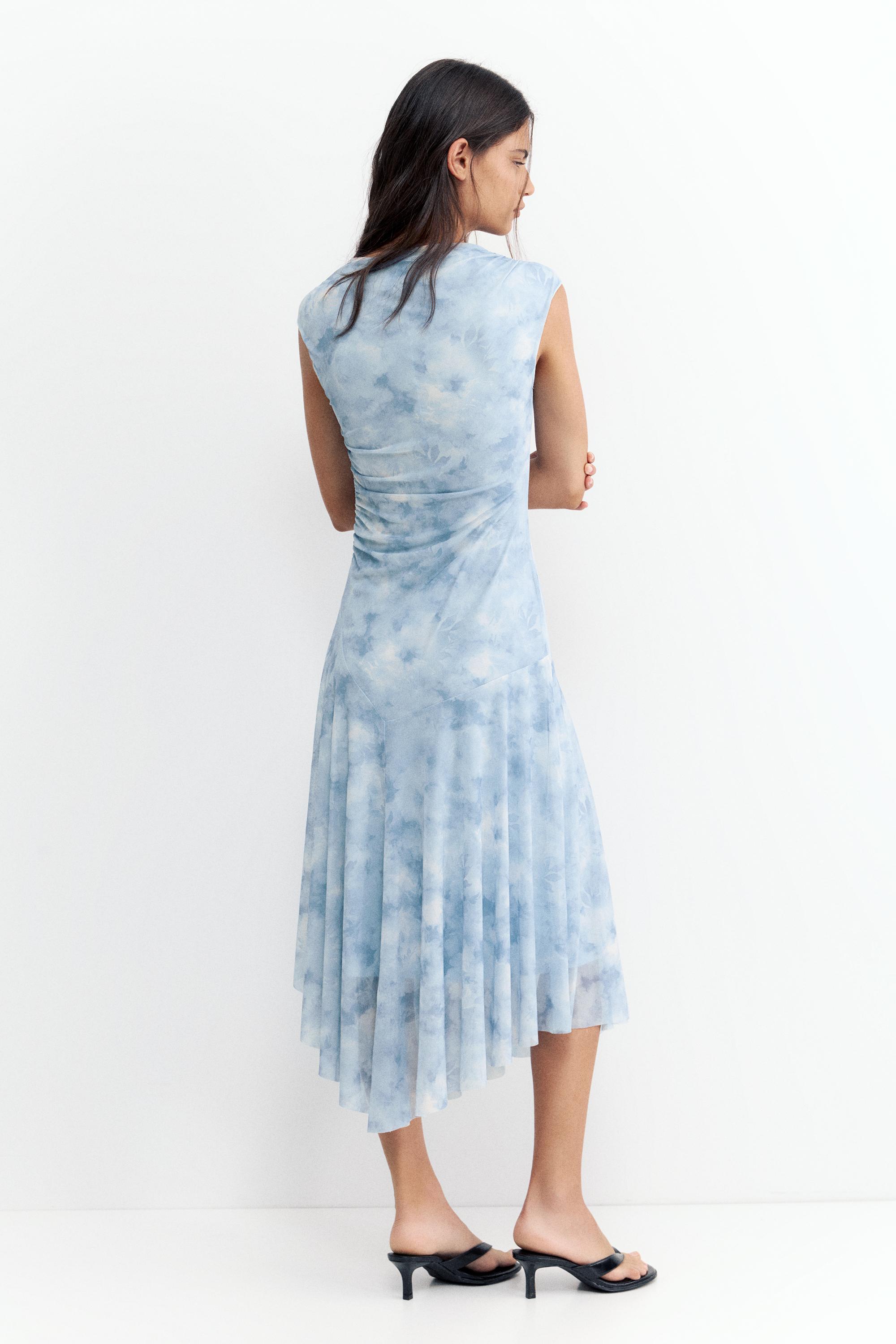 Asymmetric tulle midi dress — Pale blue