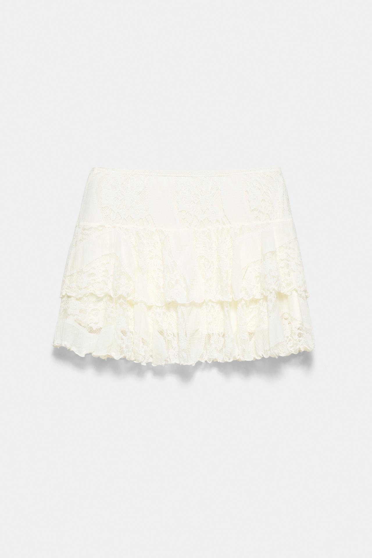 White lace ruffle mini skirt — Ecru