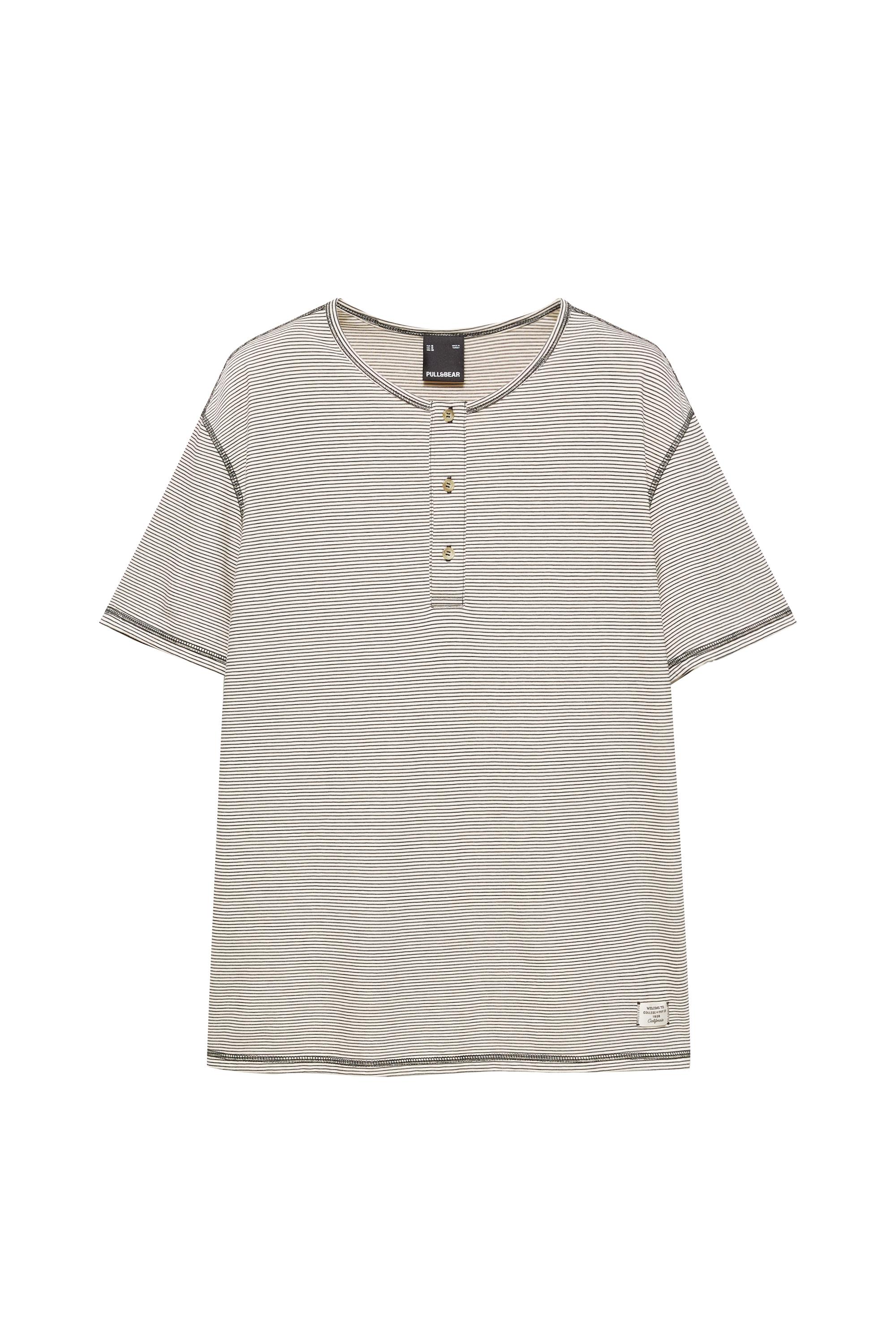 Pull&Bear Çizgili henley yaka tişört görsel 2