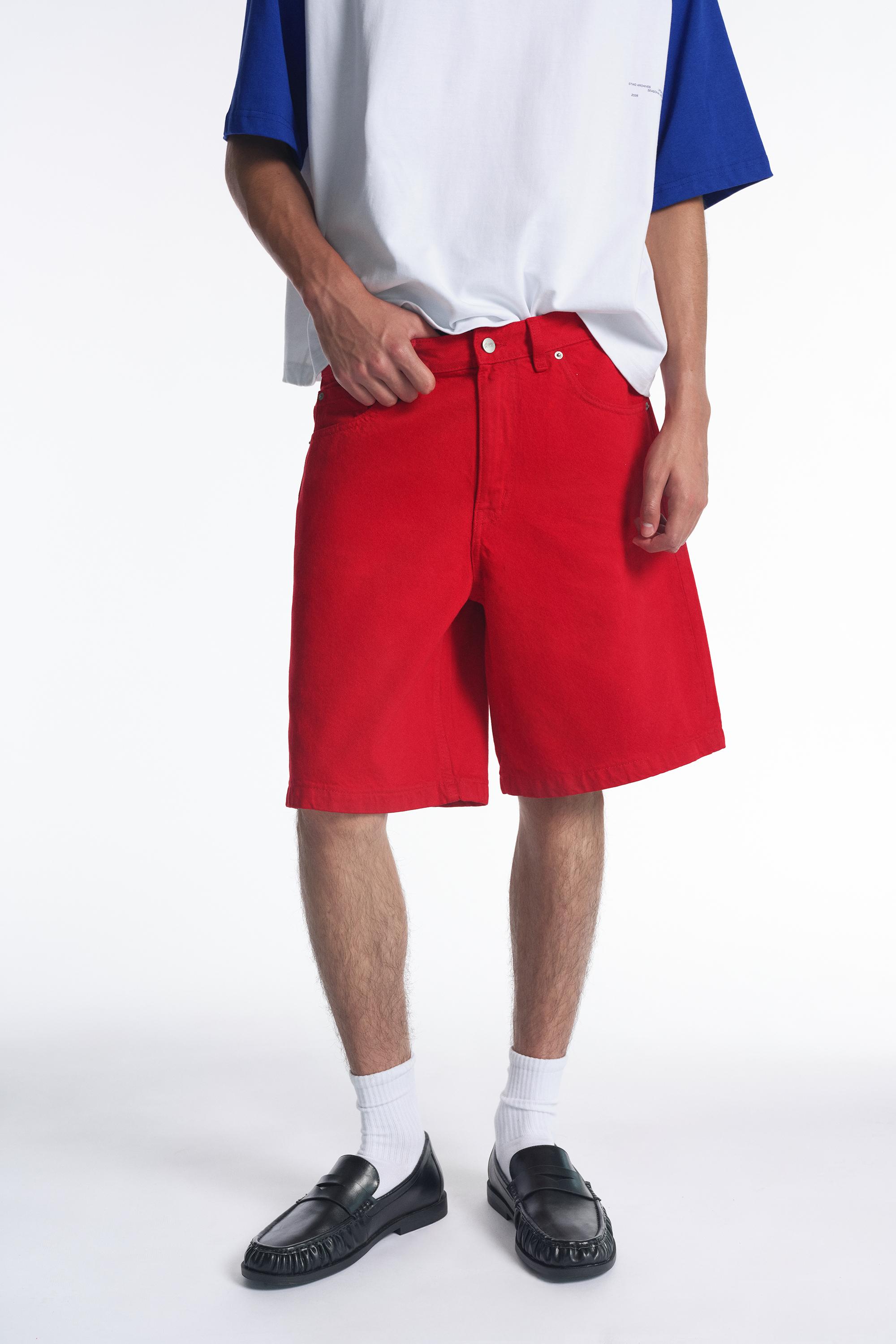 Baggy denim Bermuda shorts — Red