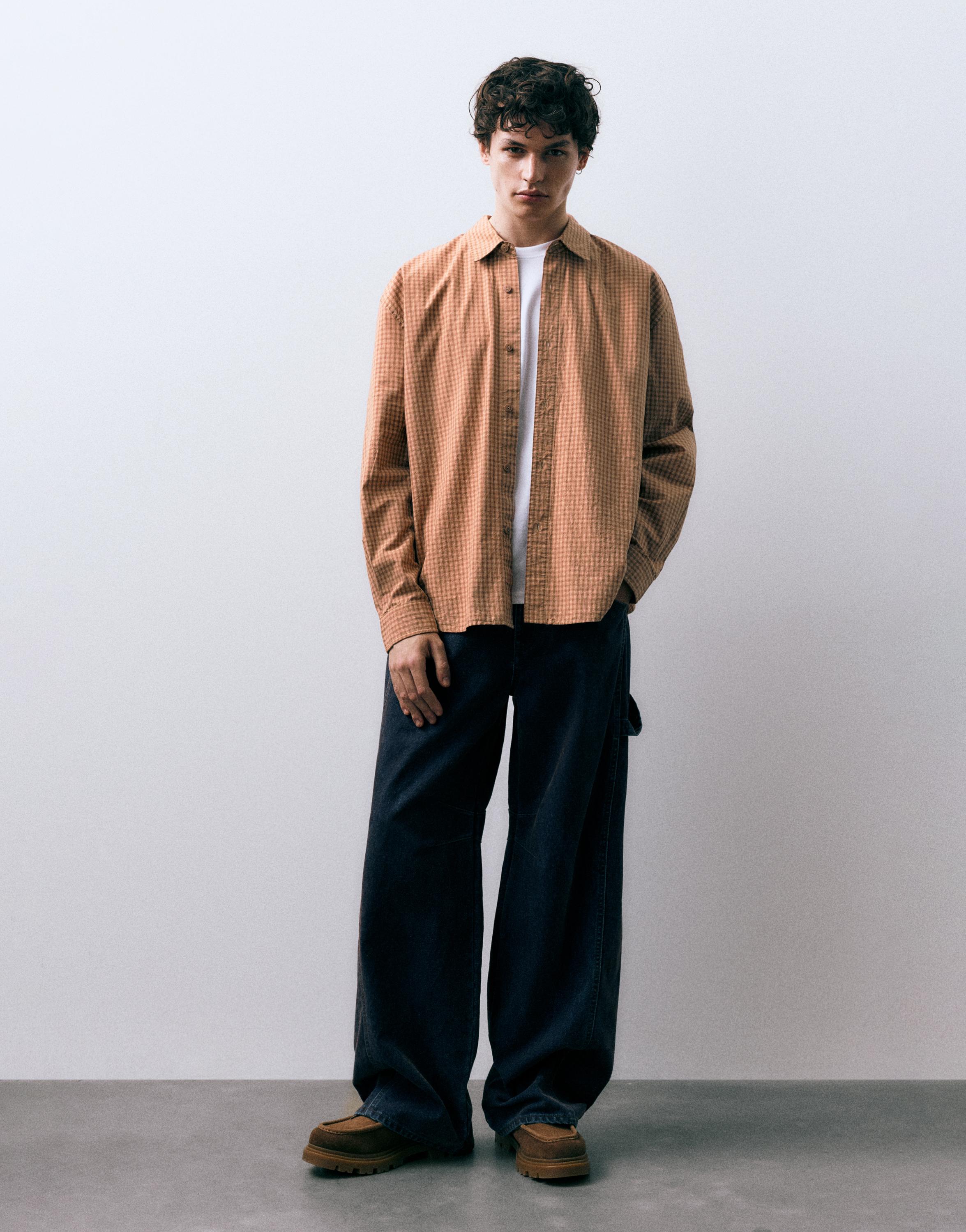 Orange check shirt — Orange