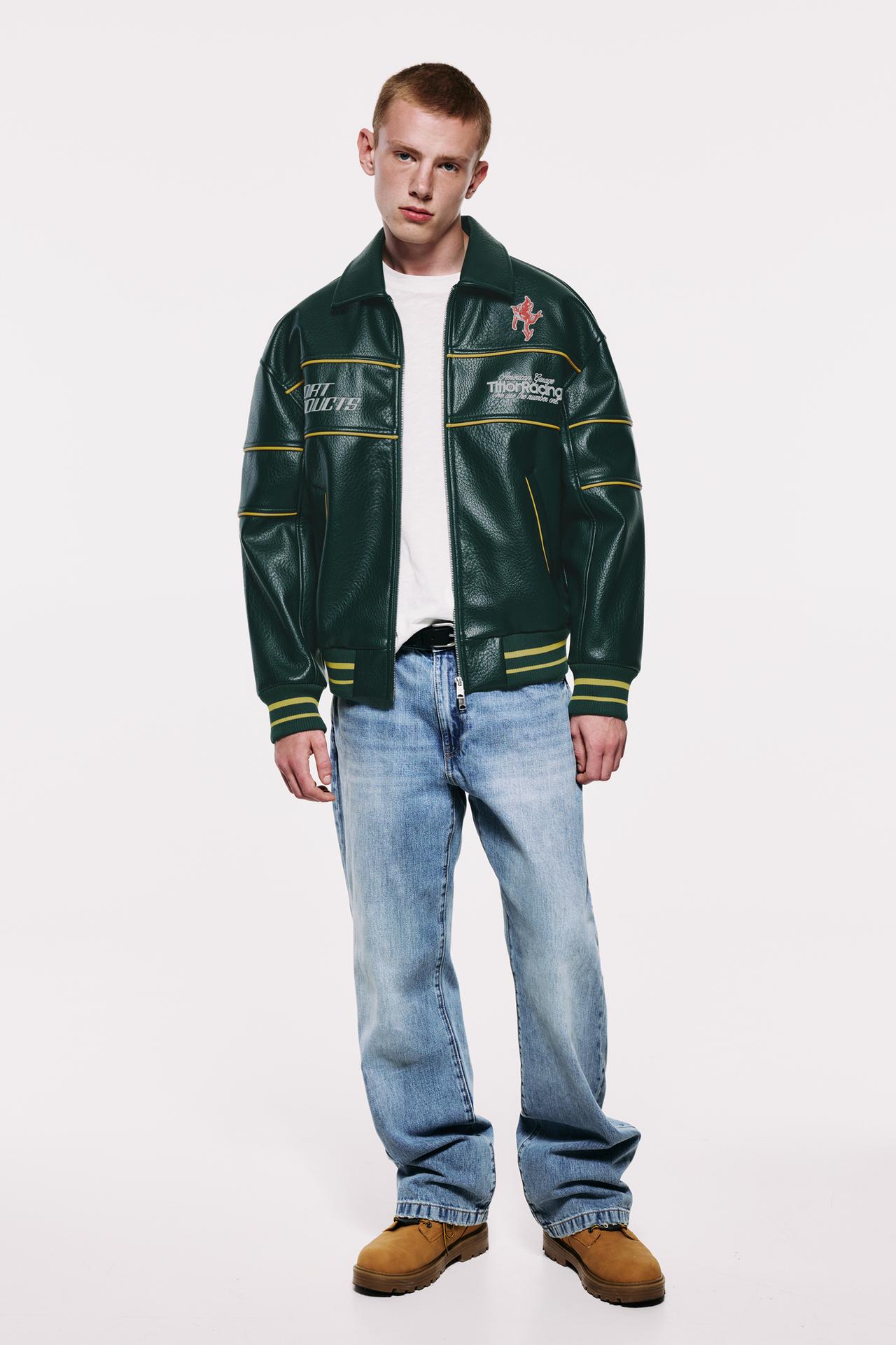 Leather effect embroidered jacket — Medium green