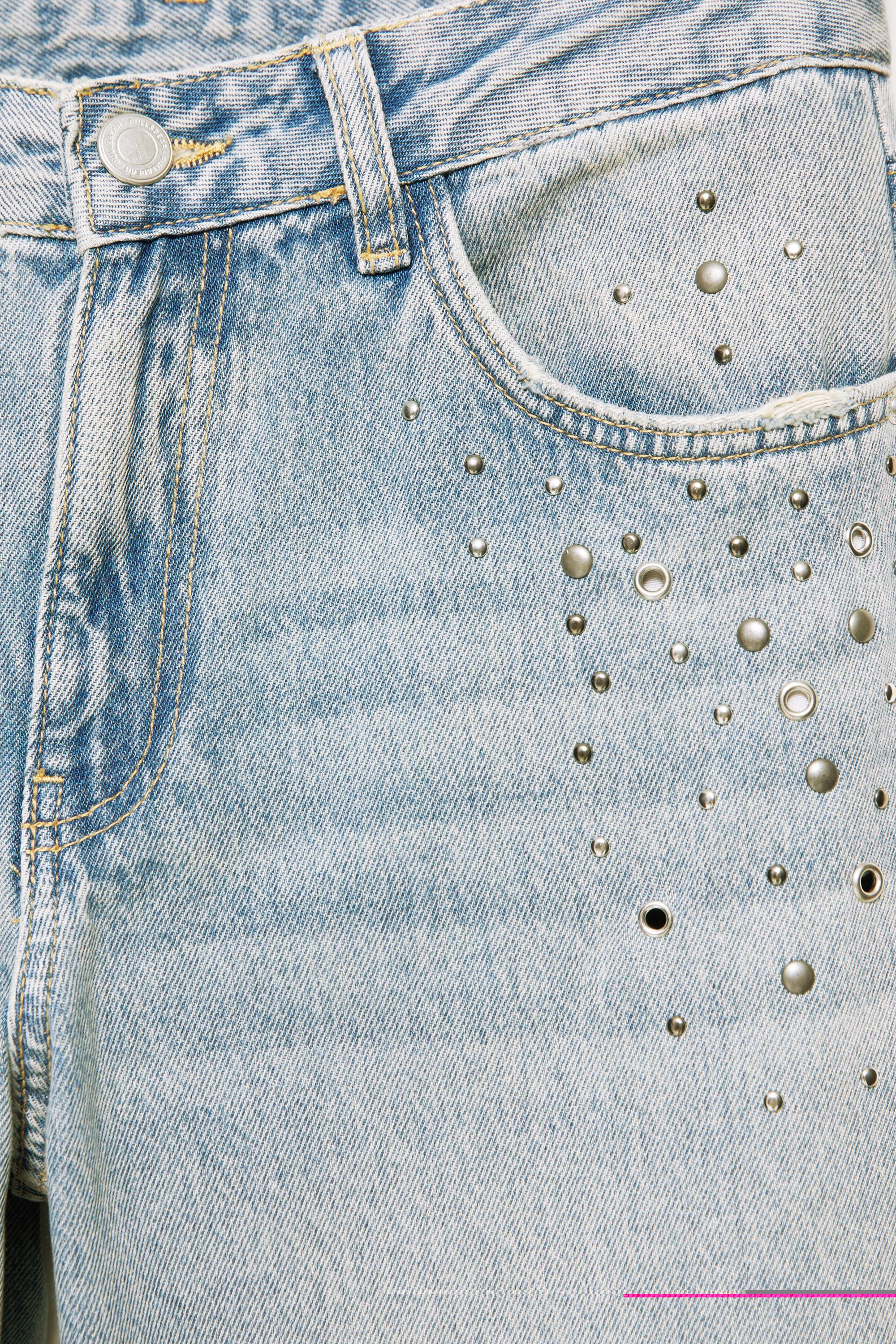 Pull&Bear Kuşgözü detaylı baggy jean görsel 4
