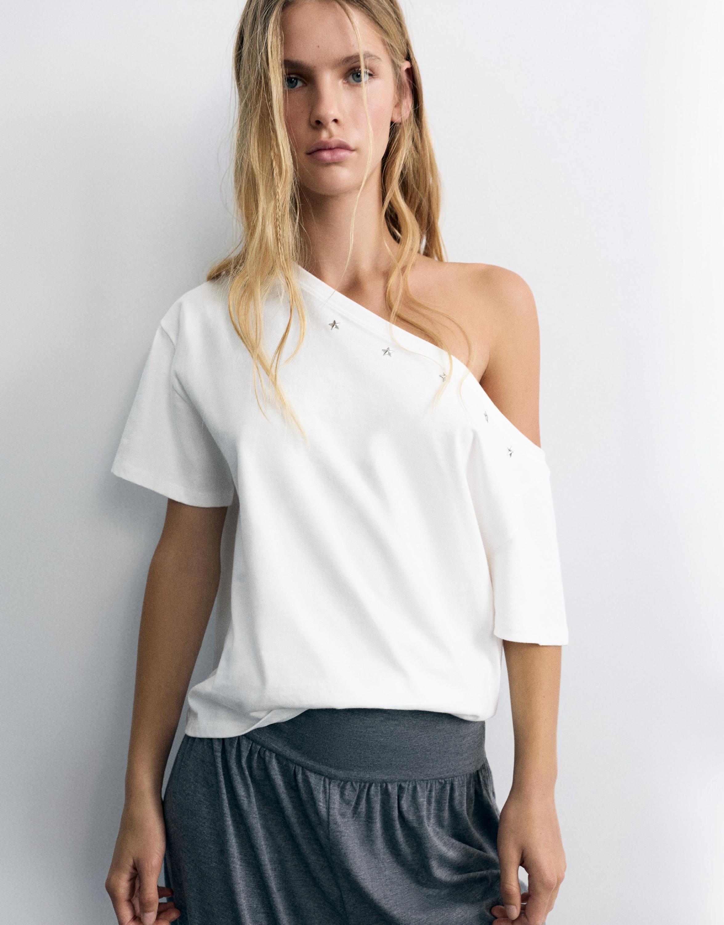 Asymmetric star T-shirt — White