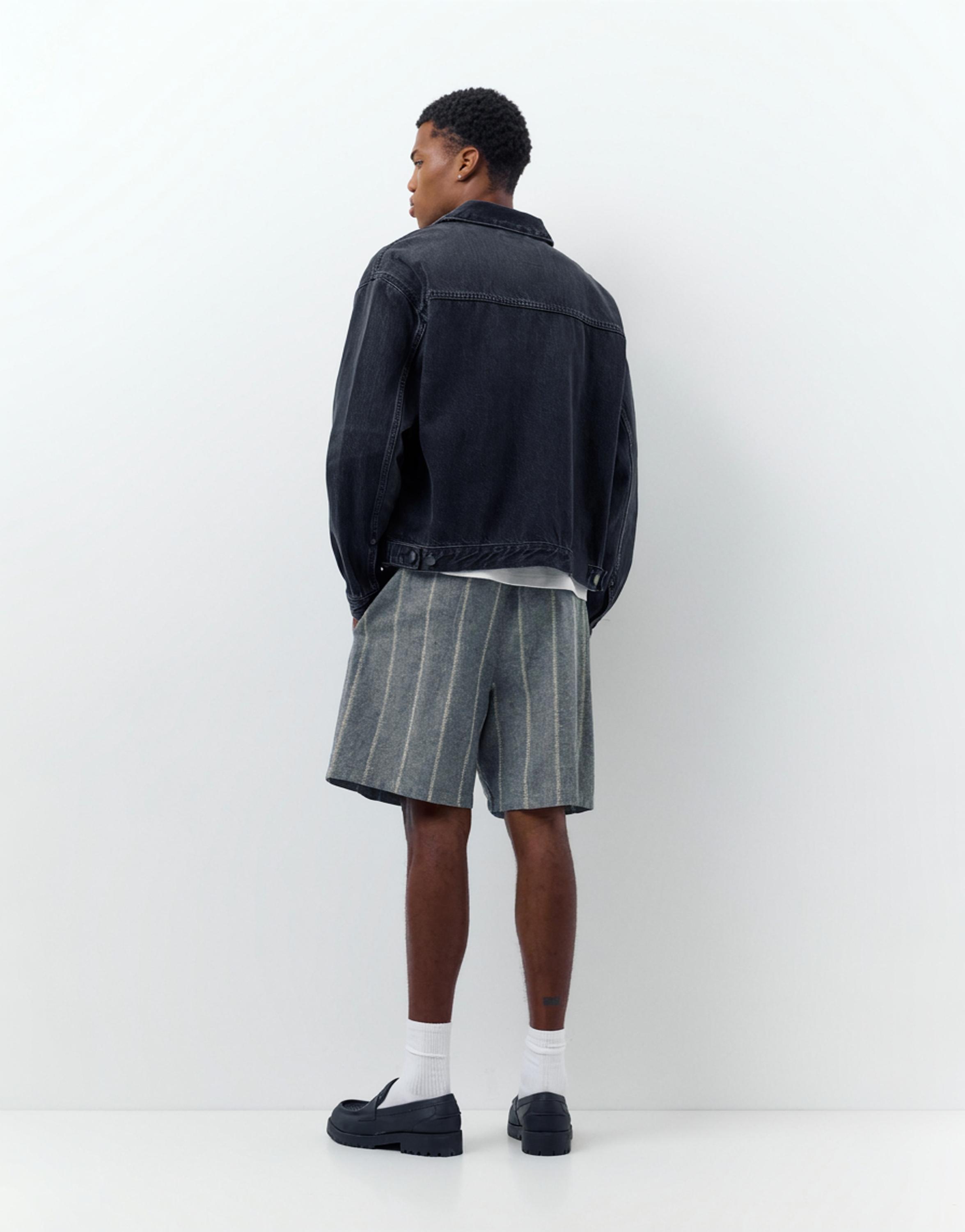 Linen blend jogger Bermuda shorts — Striped