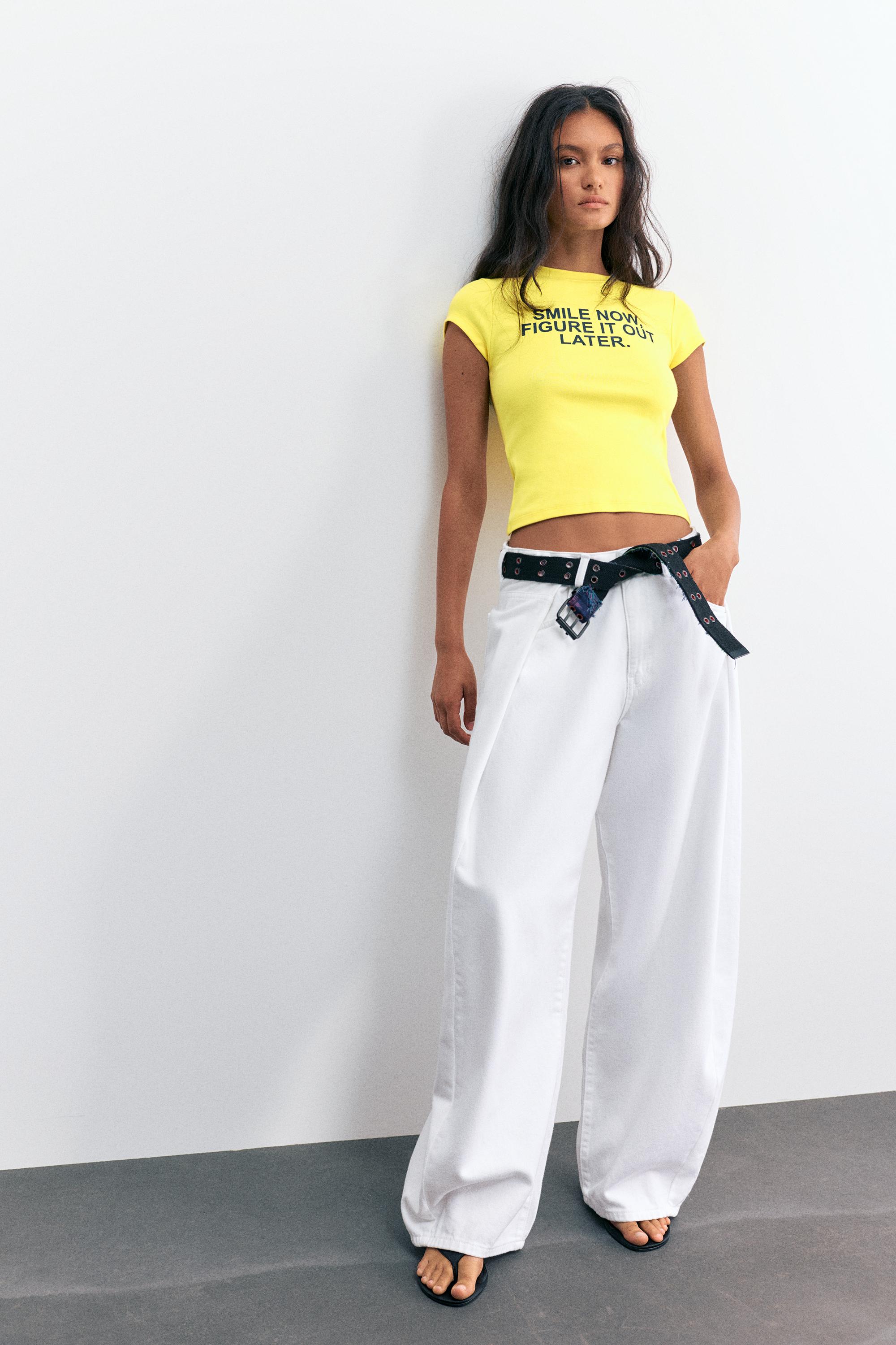 Smiley slogan T-shirt — Yellow
