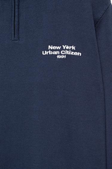 Embroidered quarter-zip jumper — Indigo blue 7
