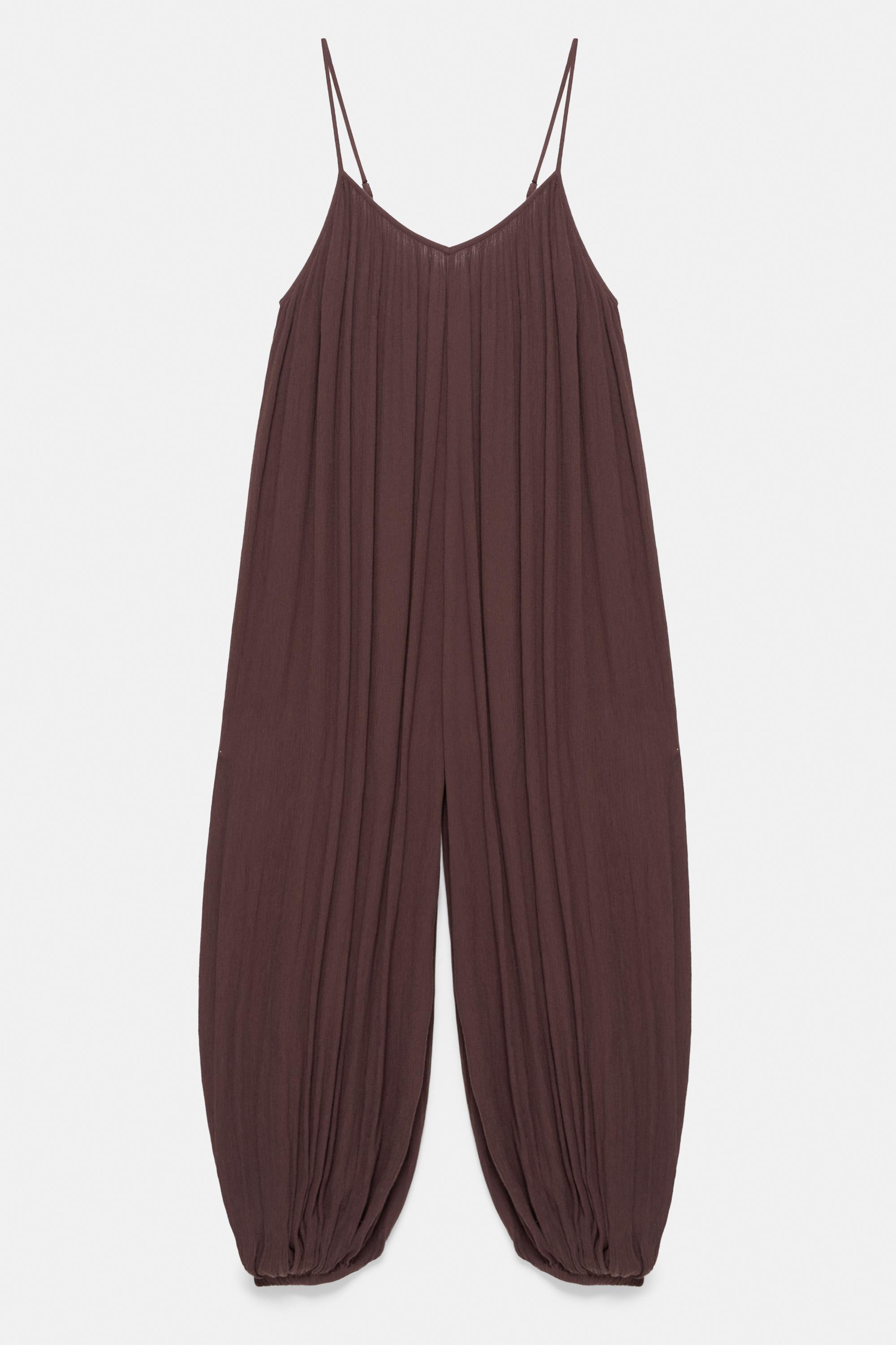 Flowing strappy sarouel jumpsuit — Brown