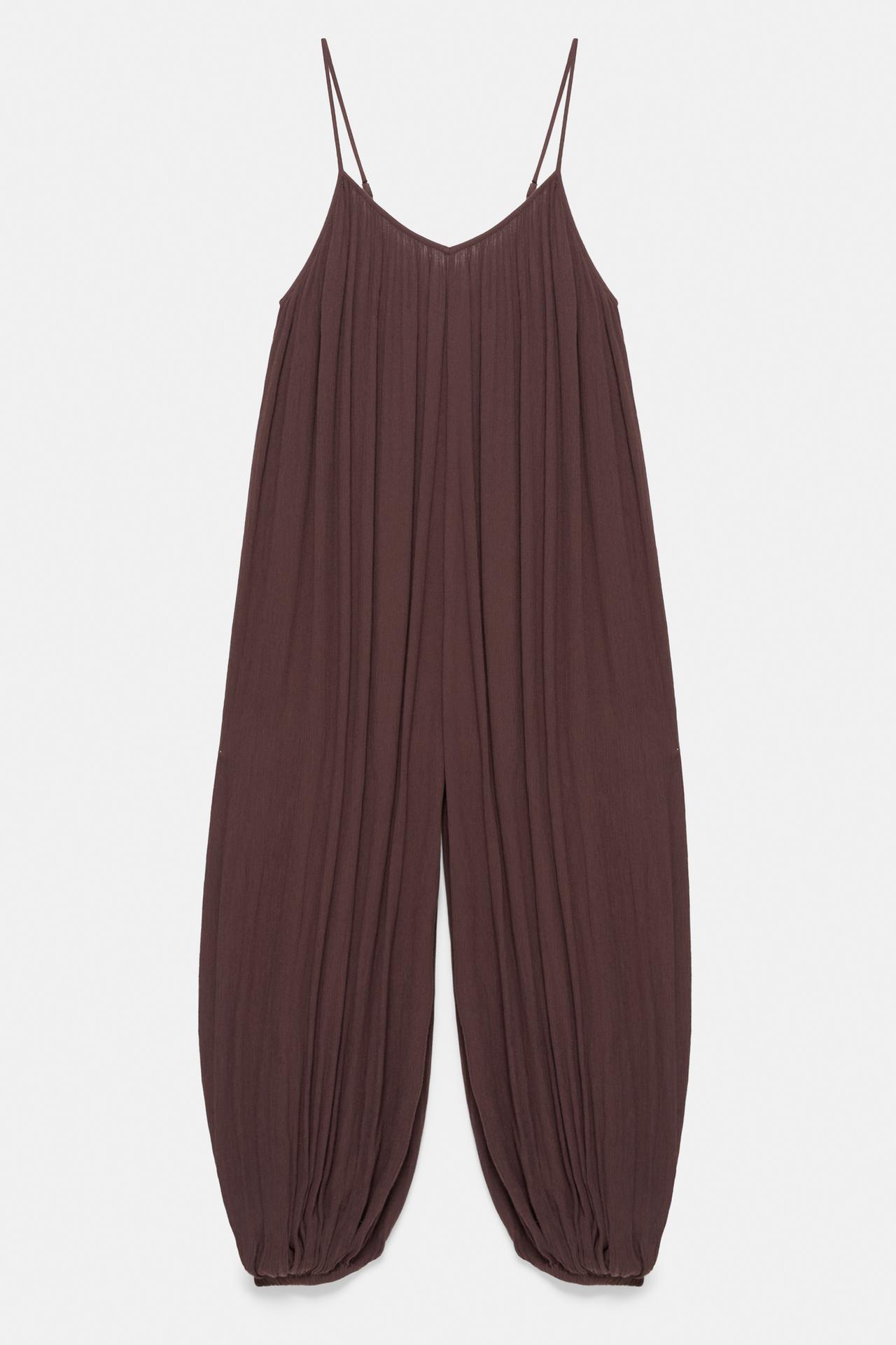 Flowing strappy sarouel jumpsuit — Brown
