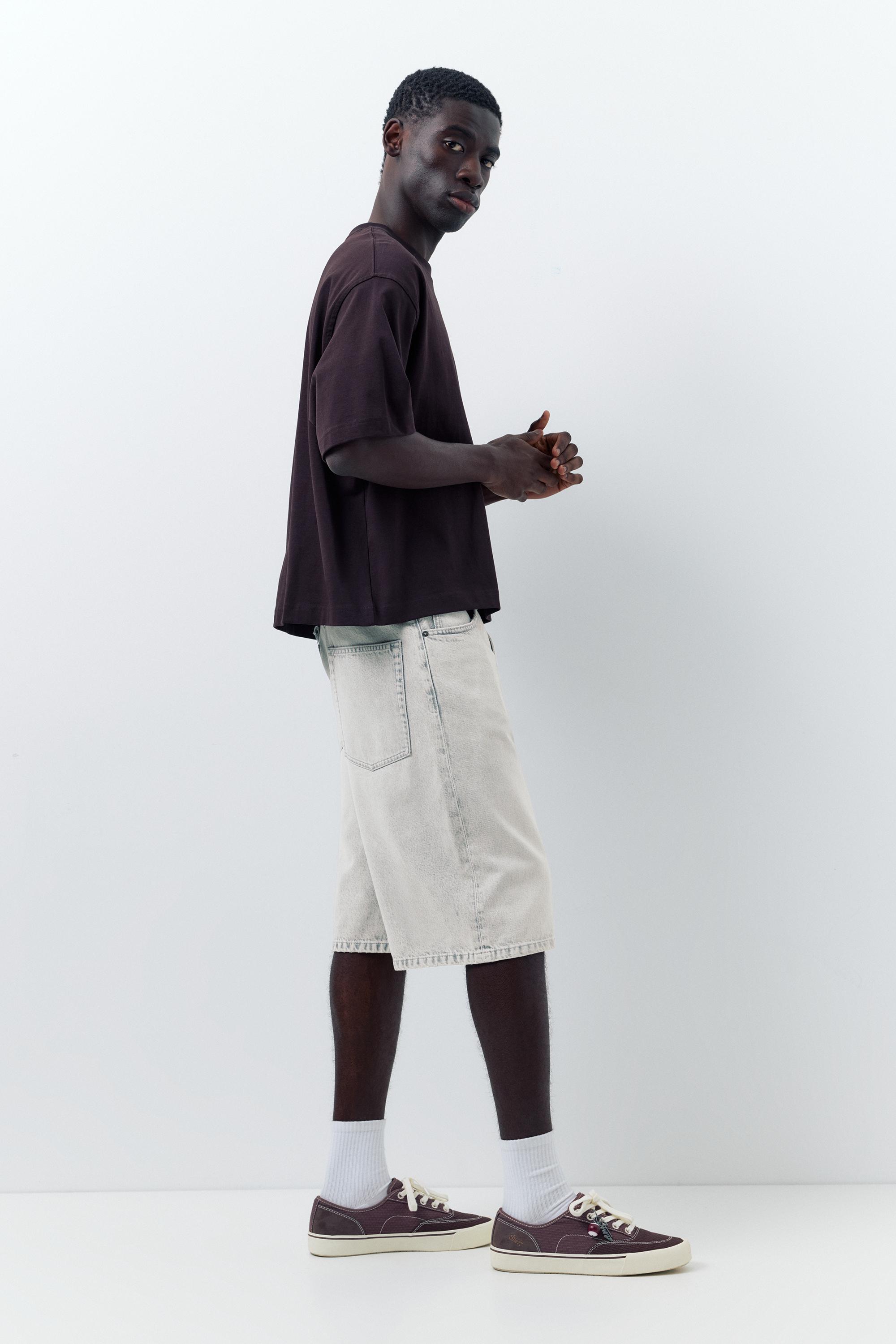 Skater denim Bermuda shorts — Pale grey