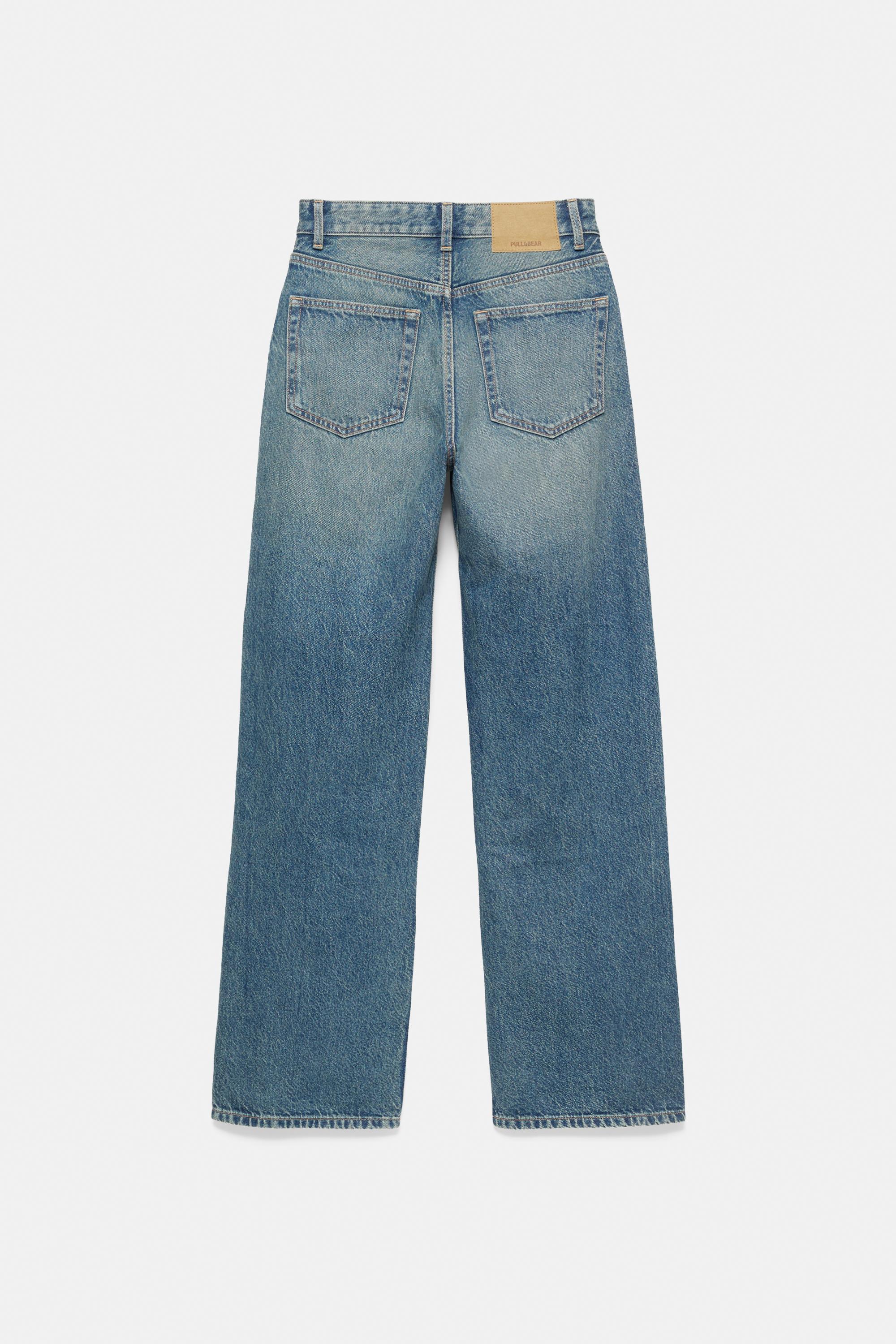 High-waist wide straight-leg jeans — Greenish blue