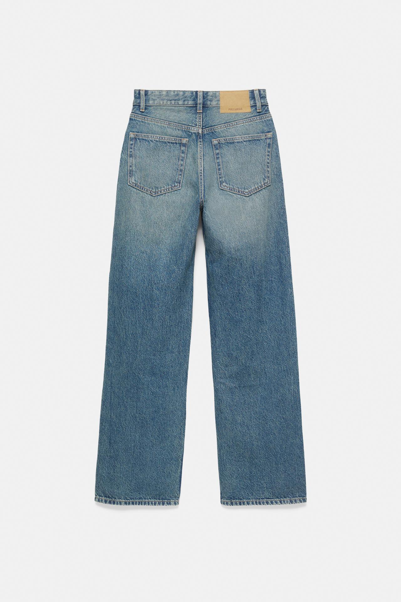 High-waist wide straight-leg jeans — Greenish blue