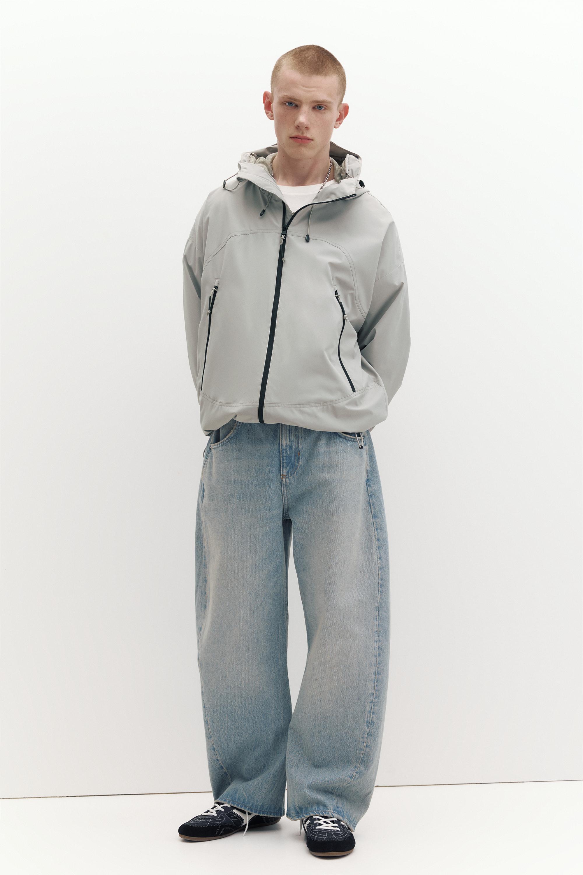 Lightweight hooded raincoat — Pale marl