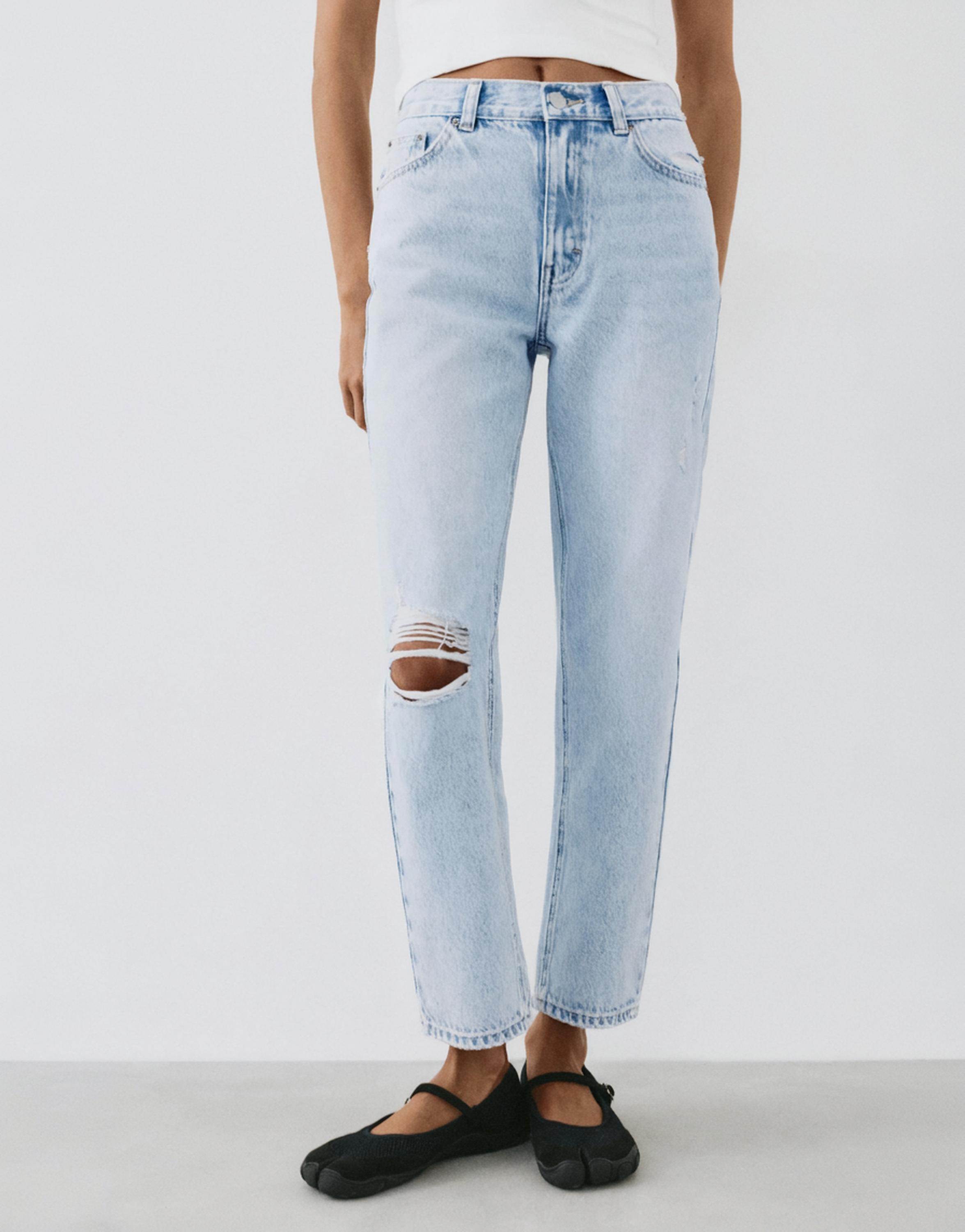 Ripped mom fit jeans — Sky blue