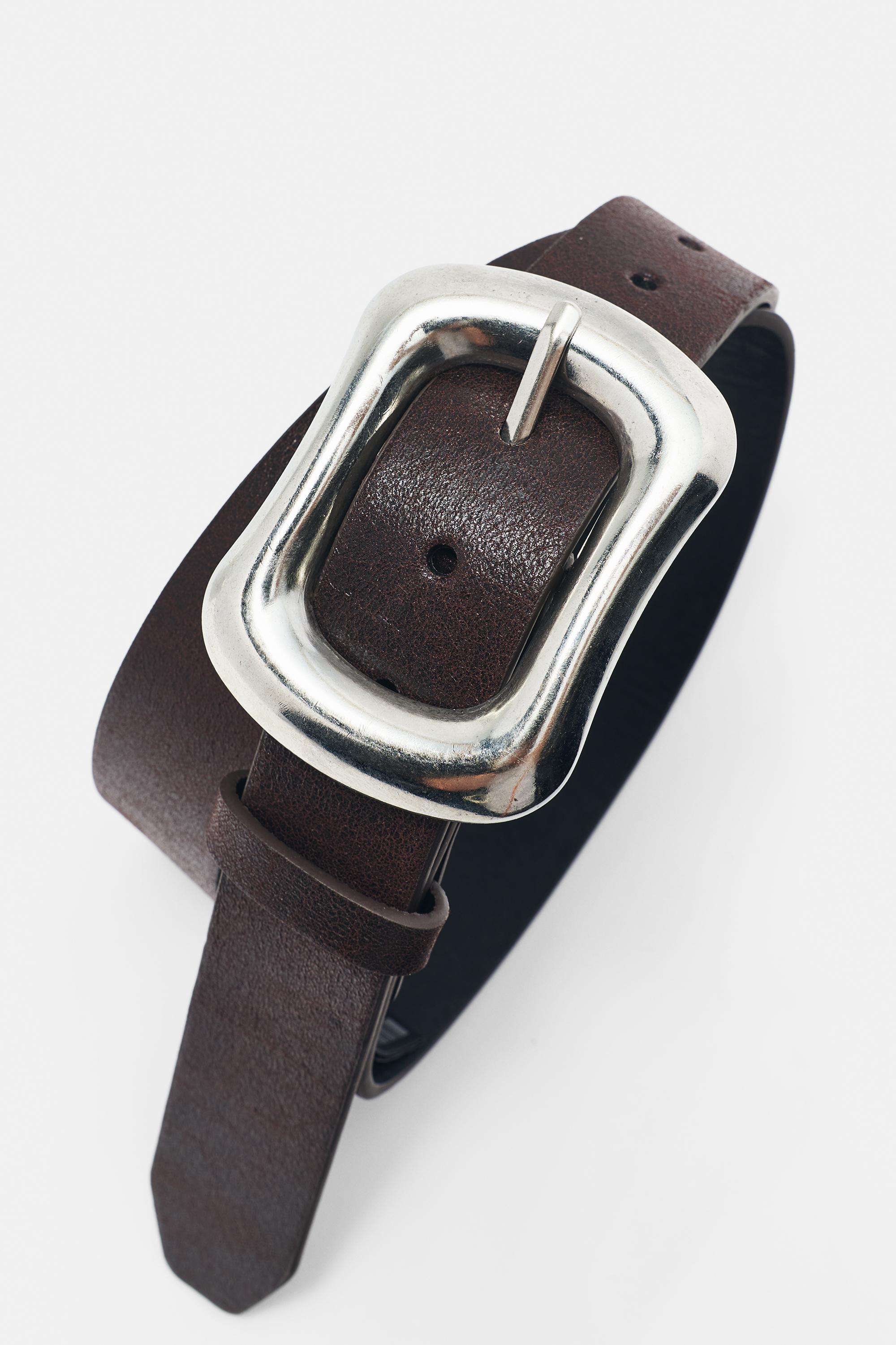 Rectangular buckle belt — Brown