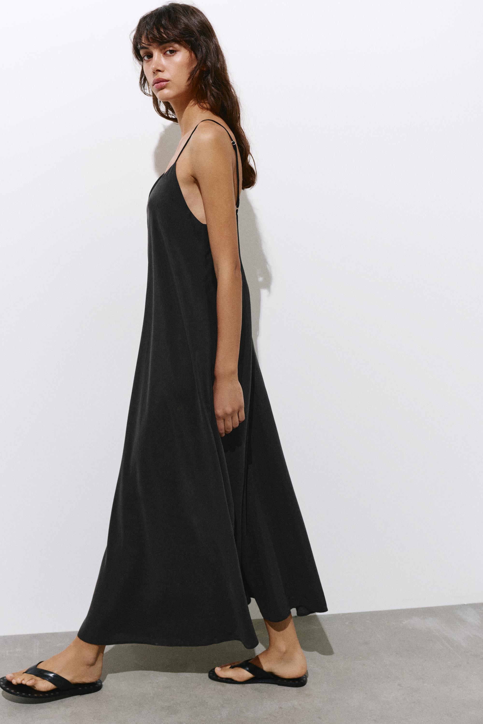 Strappy flowing modal midi dress — Anthracite grey