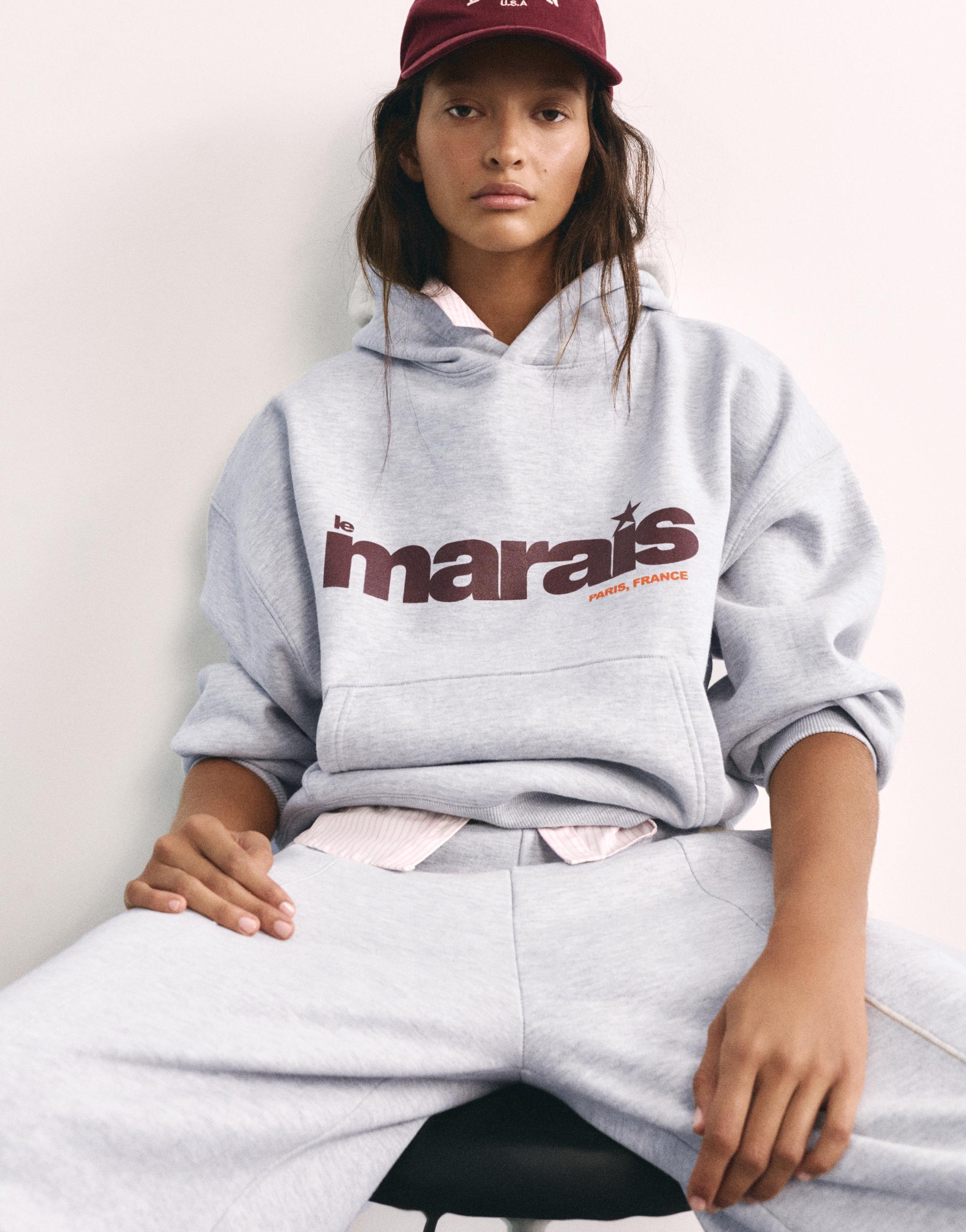 Graphic hoodie — Grey marl