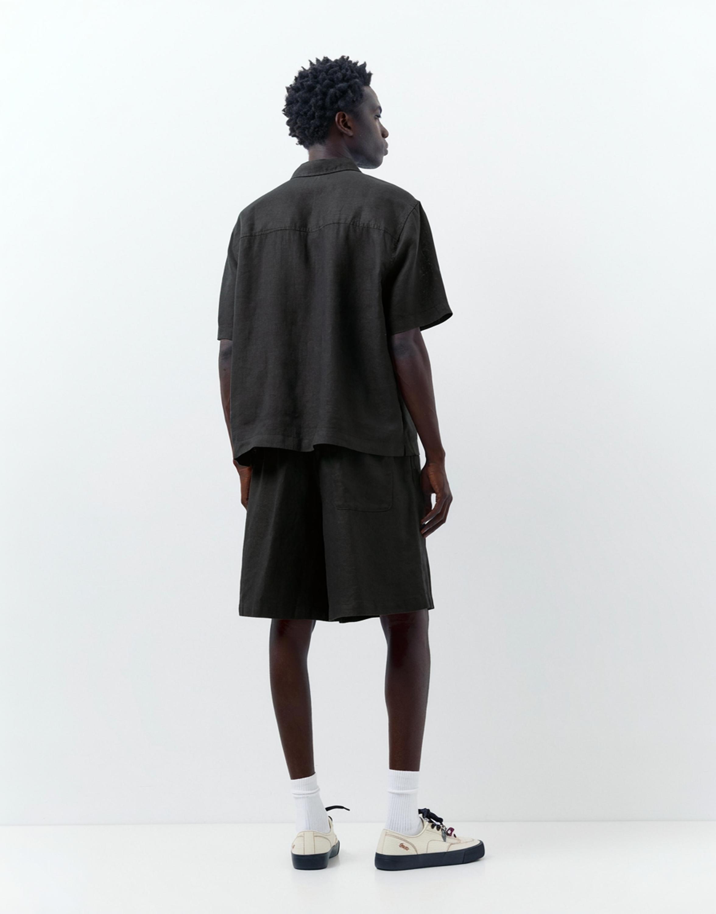 100% linen Bermuda sweat shorts — Black
