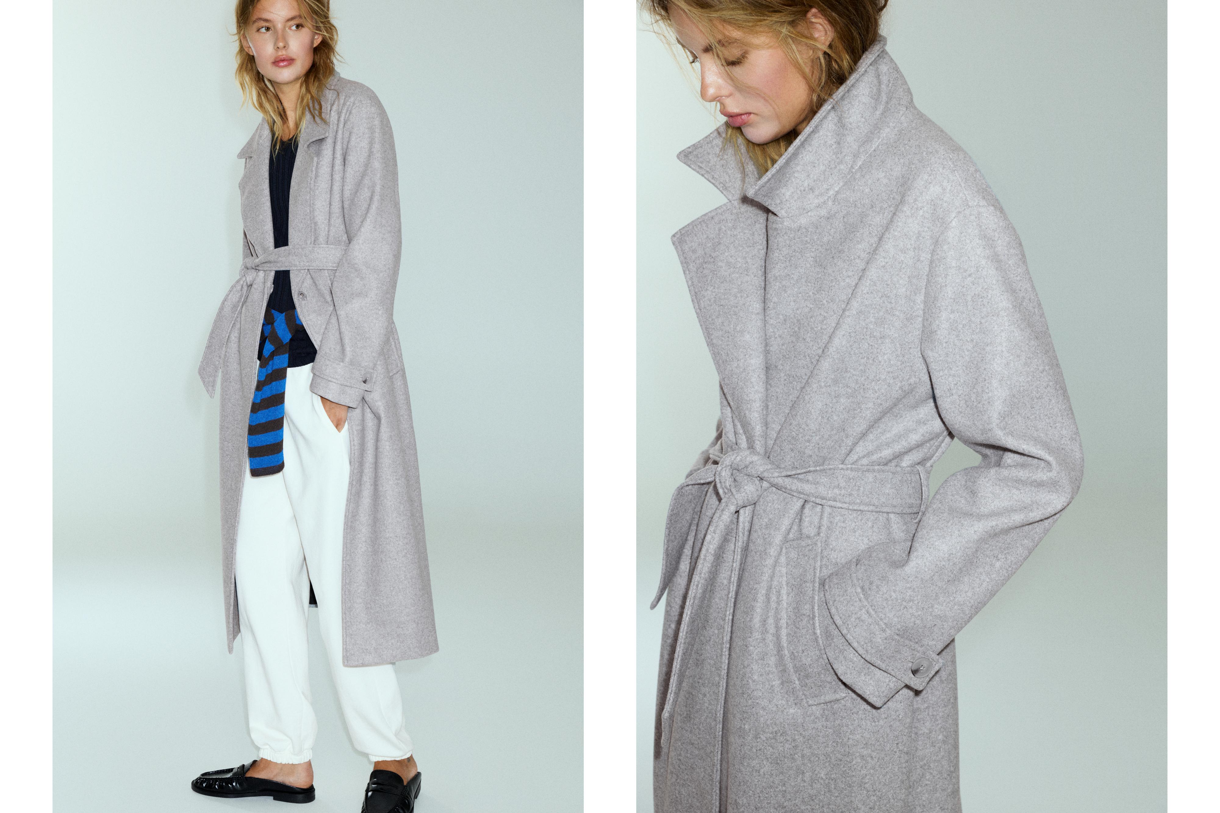 Long belted coat — Medium grey