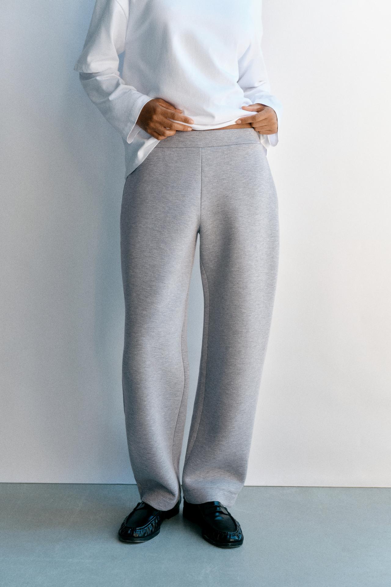 Neoprene-effect barrel trousers — Grey marl