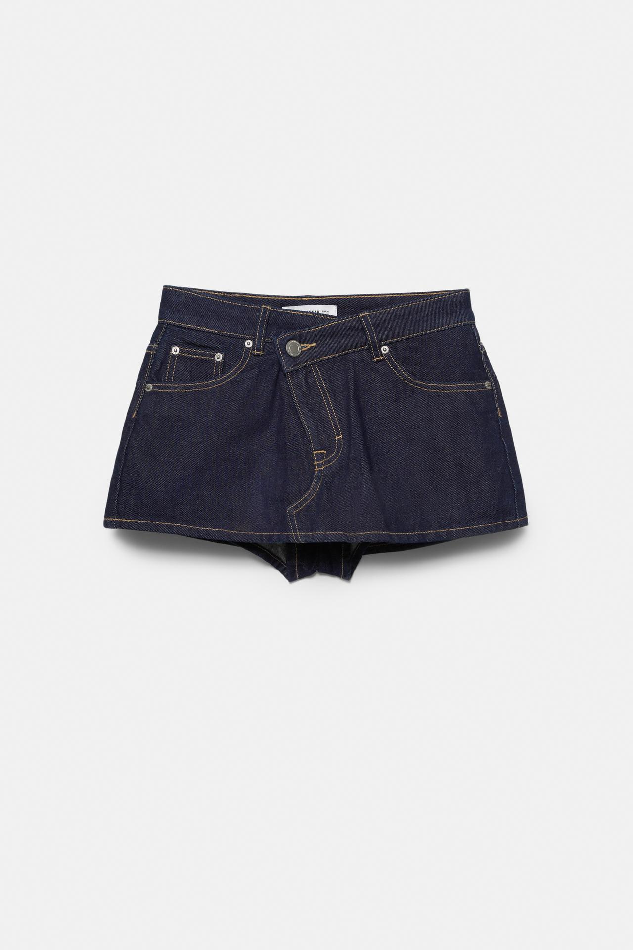 Cross-waist denim skort — Navy