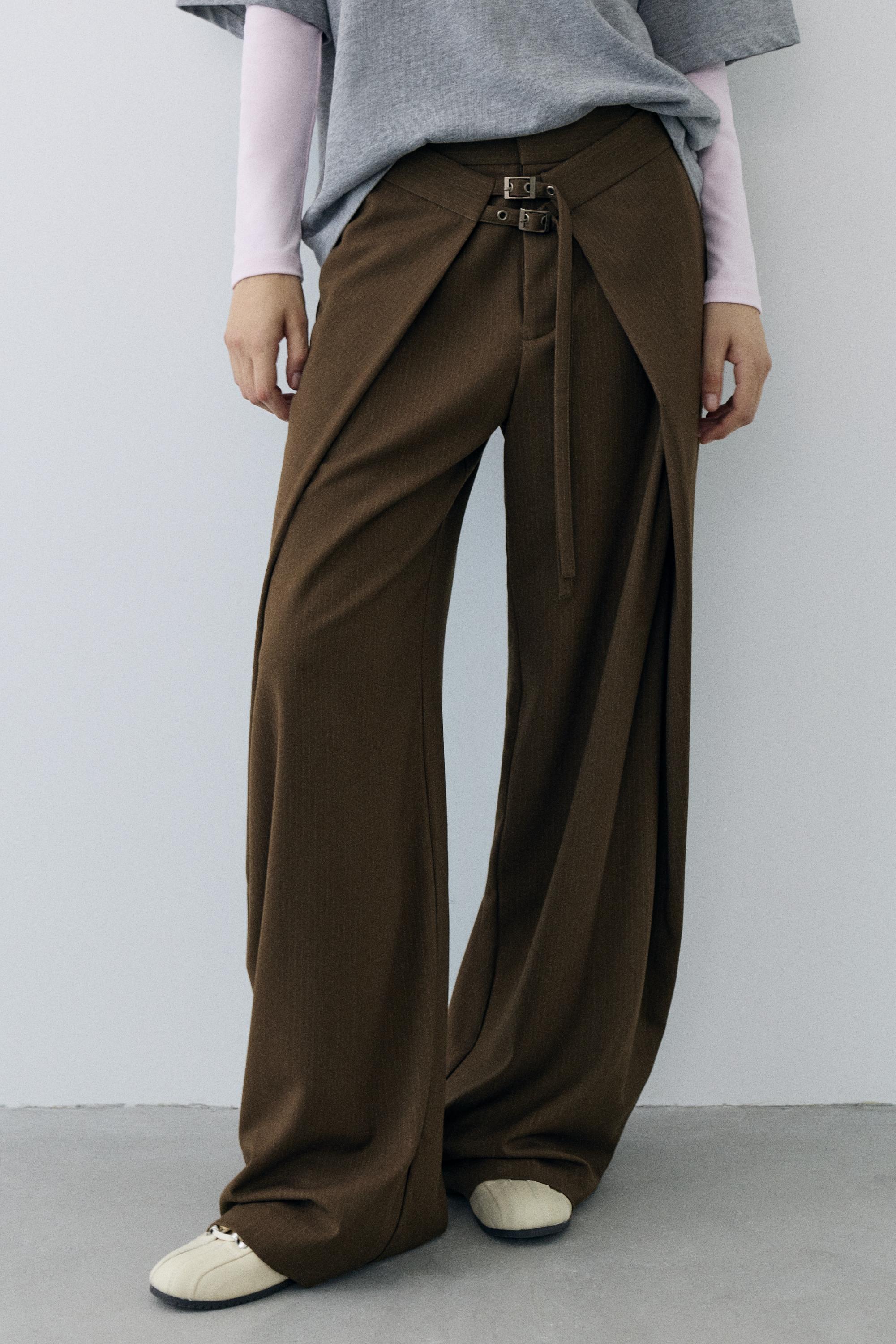 Darted buckled smart trousers — Brown