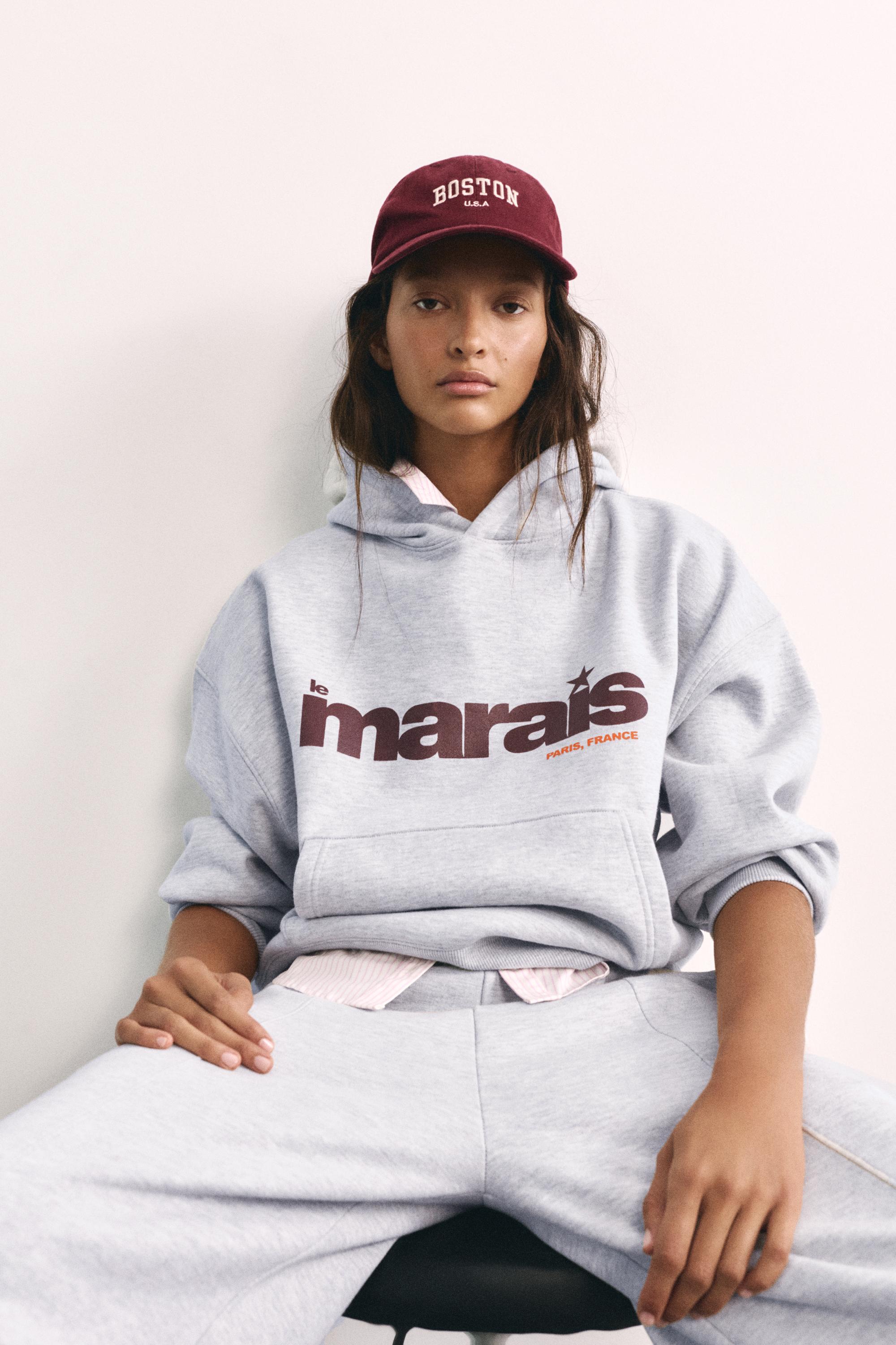 Graphic hoodie — Grey marl