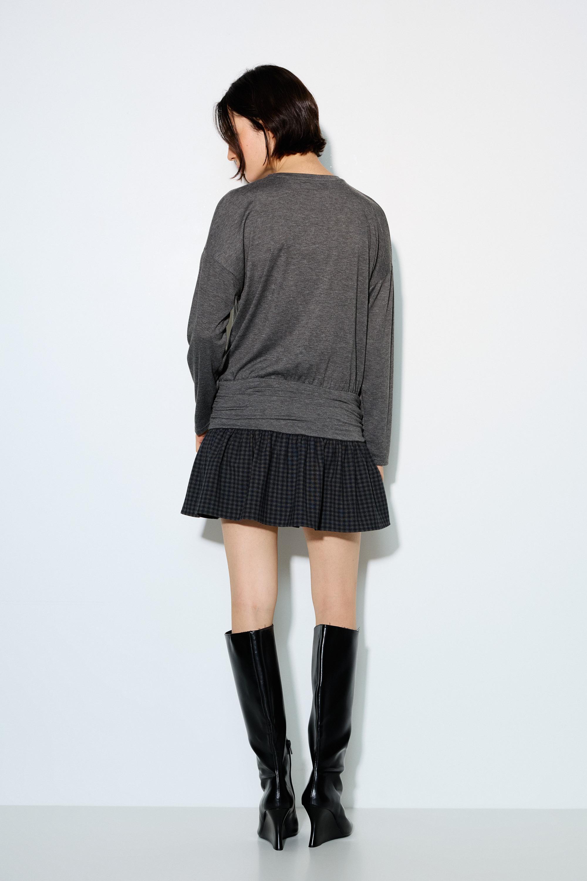 Combined check short dress — Dark grey