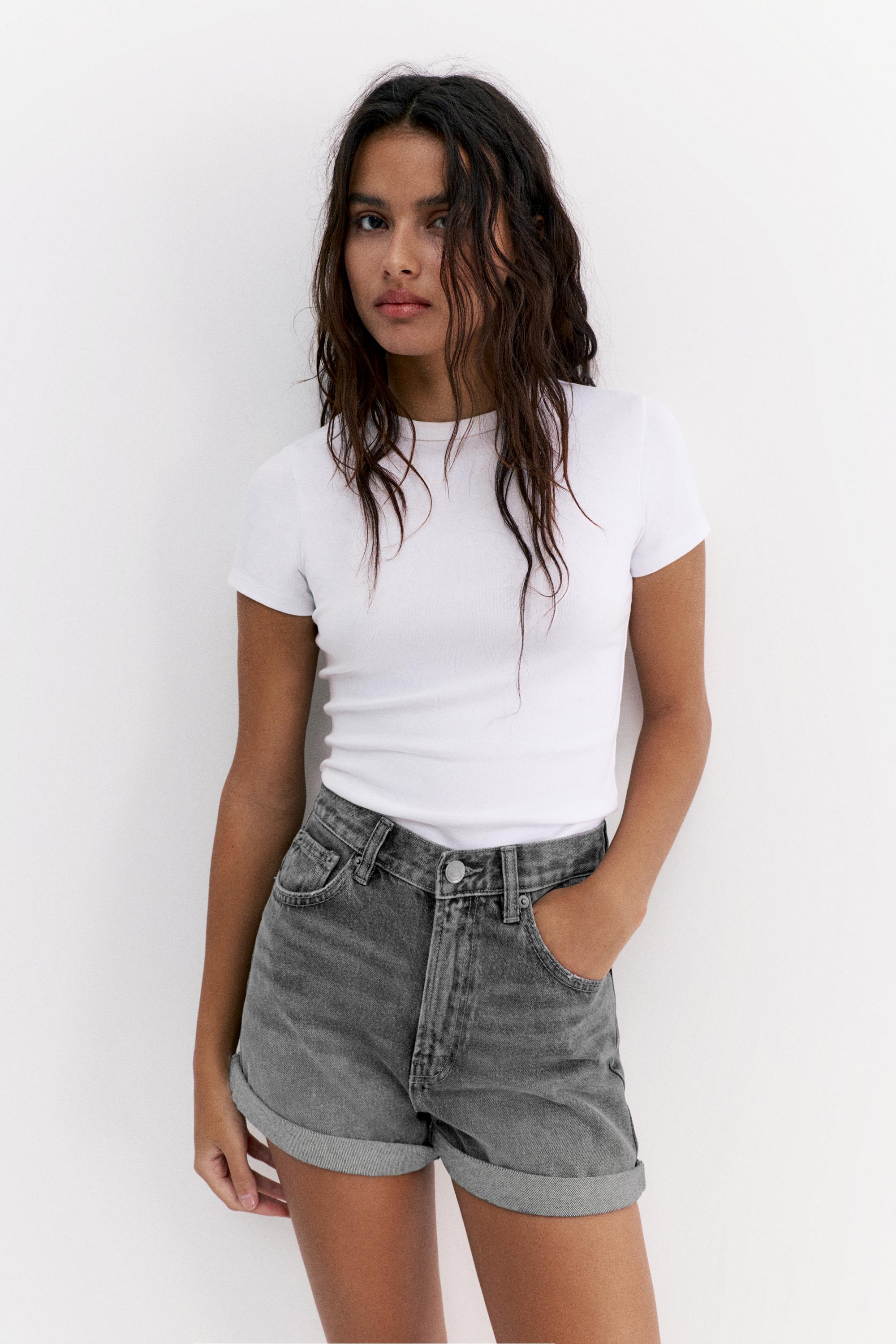 Short In Denim Mom Fit Con Risvolto