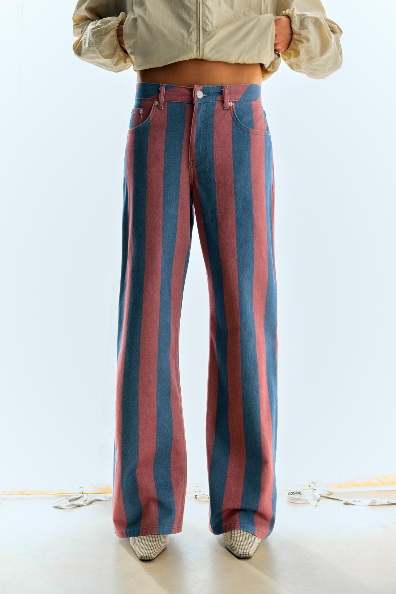 Striped straight-leg jeans — Pink