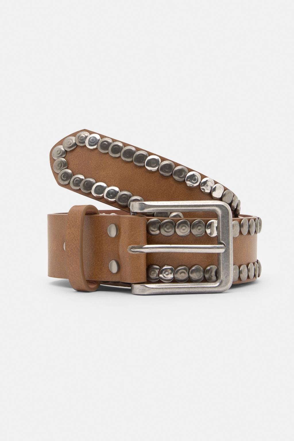 Leather Belt Brown silver Studs M s-l400.jpg main image 4