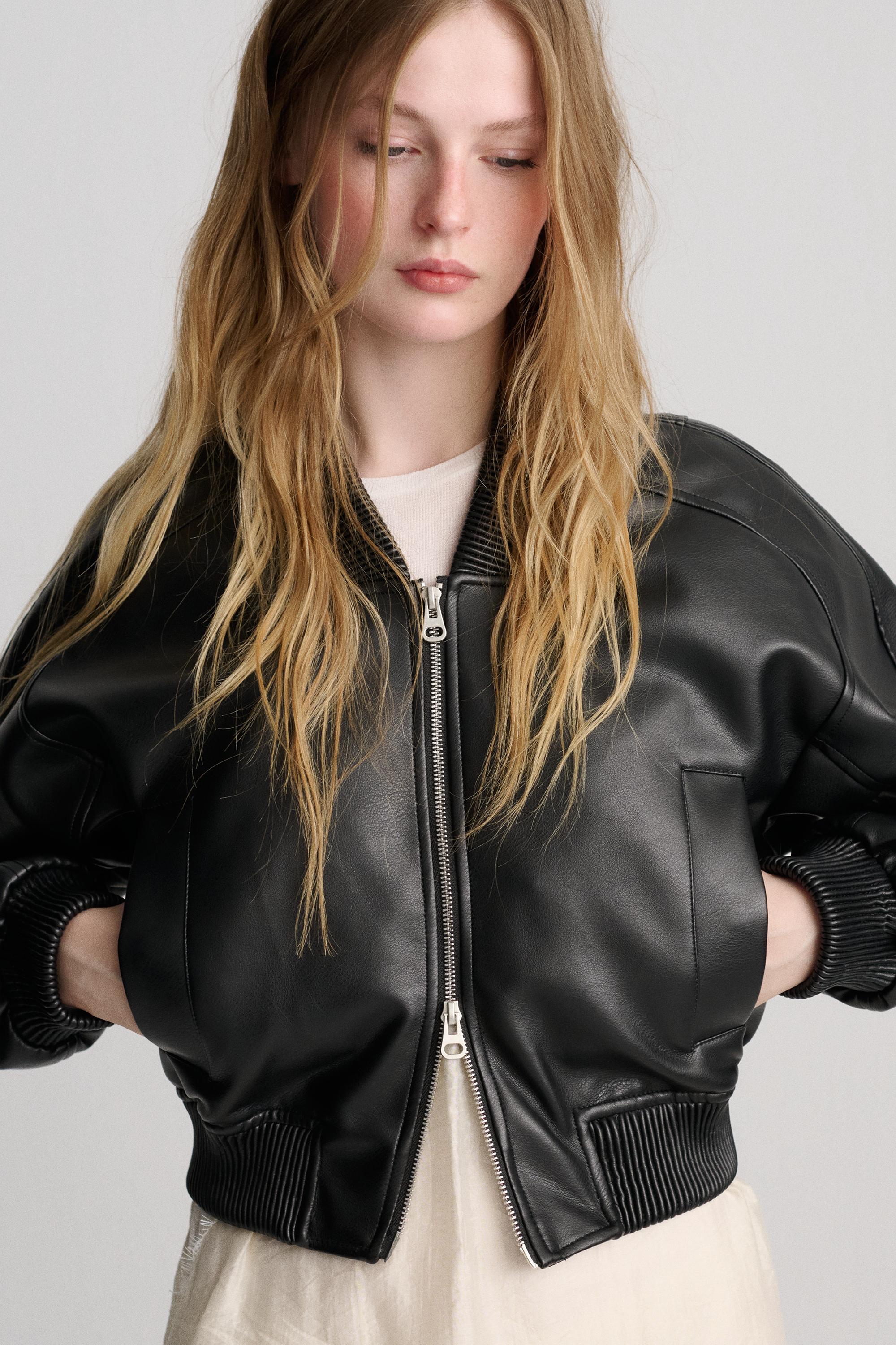 Faux leather bomber jacket — Black