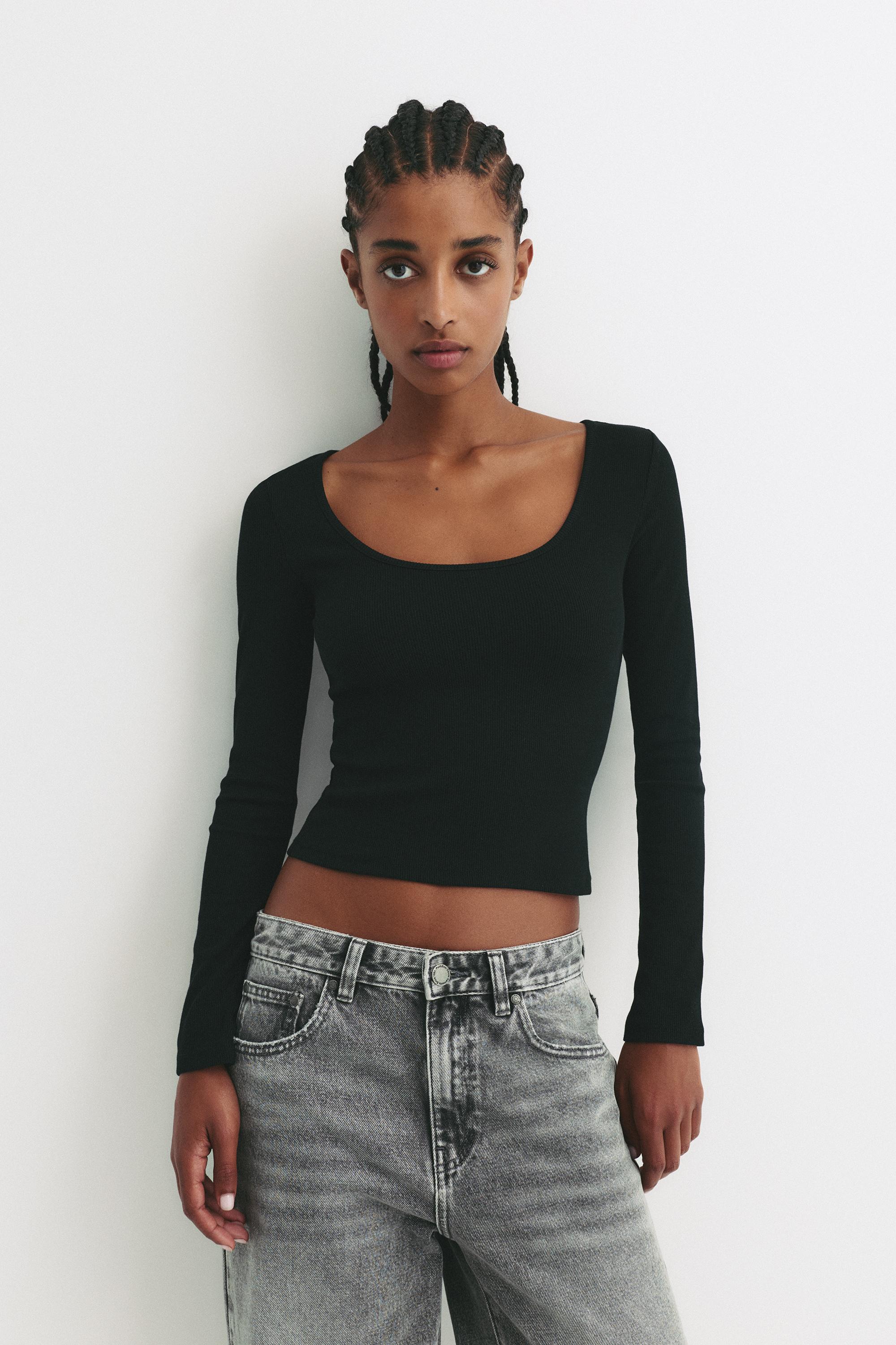 Ribbed round neck T-shirt — Black