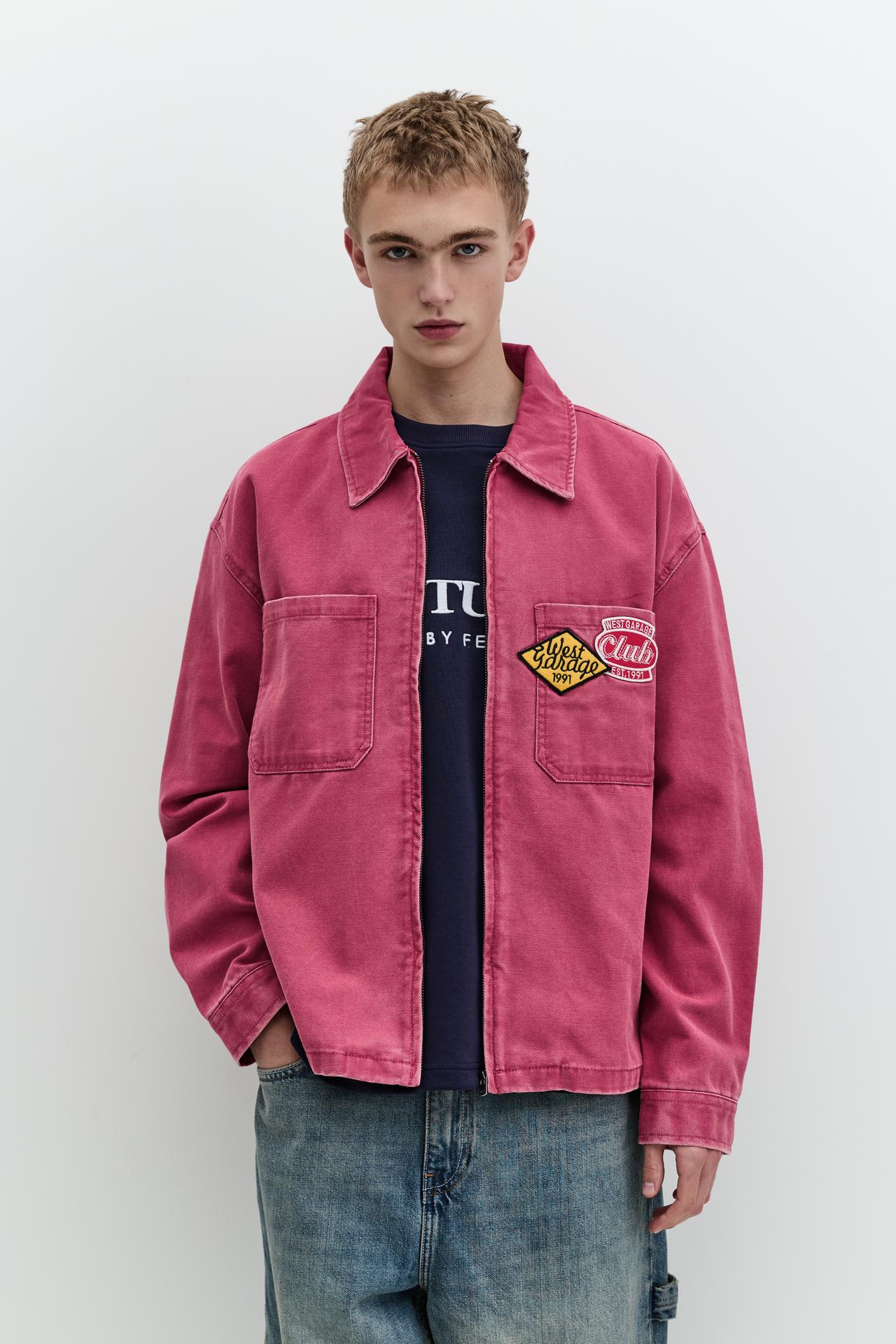 Patch zip-up overshirt — Medium red