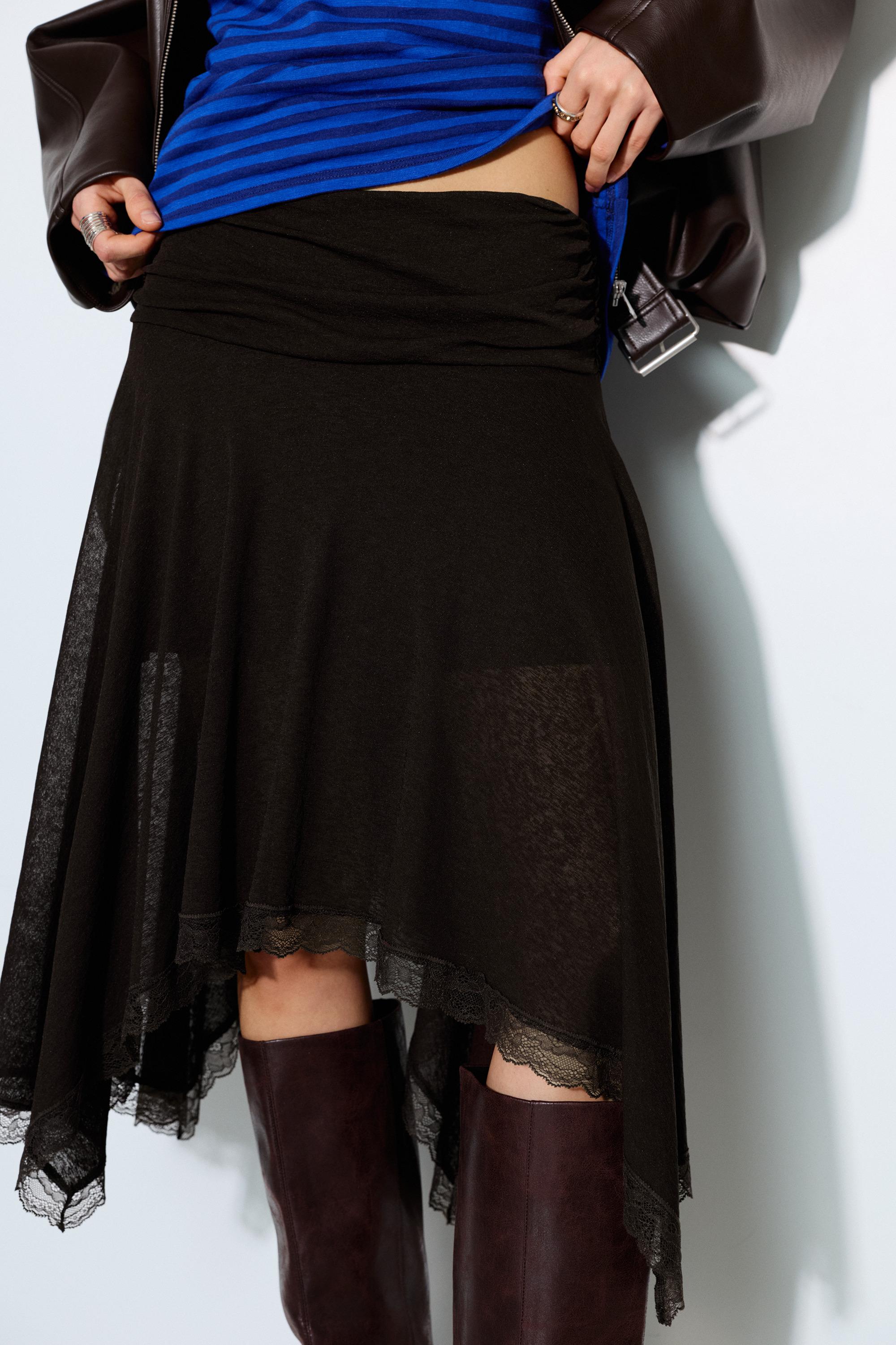 Asimetrik dantelli midi etek - Görsel 29