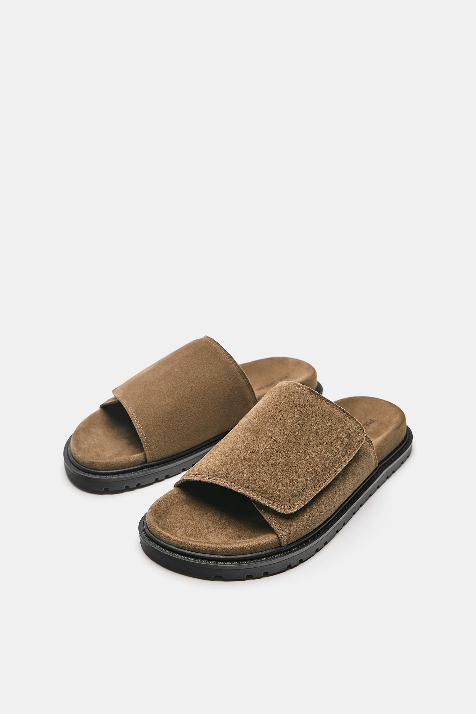 Flat leather sandals — Brown
