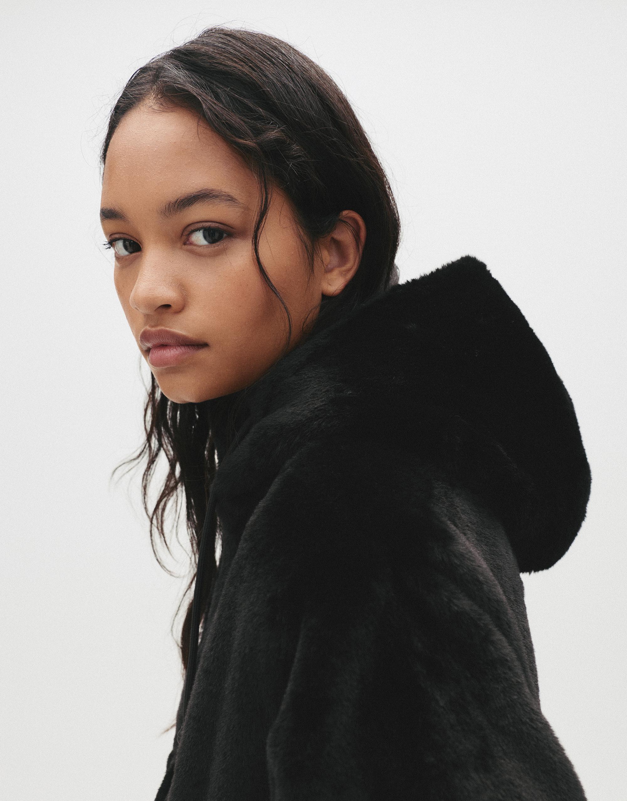 Kapüşonlu suni kürk ceket - Görsel 74